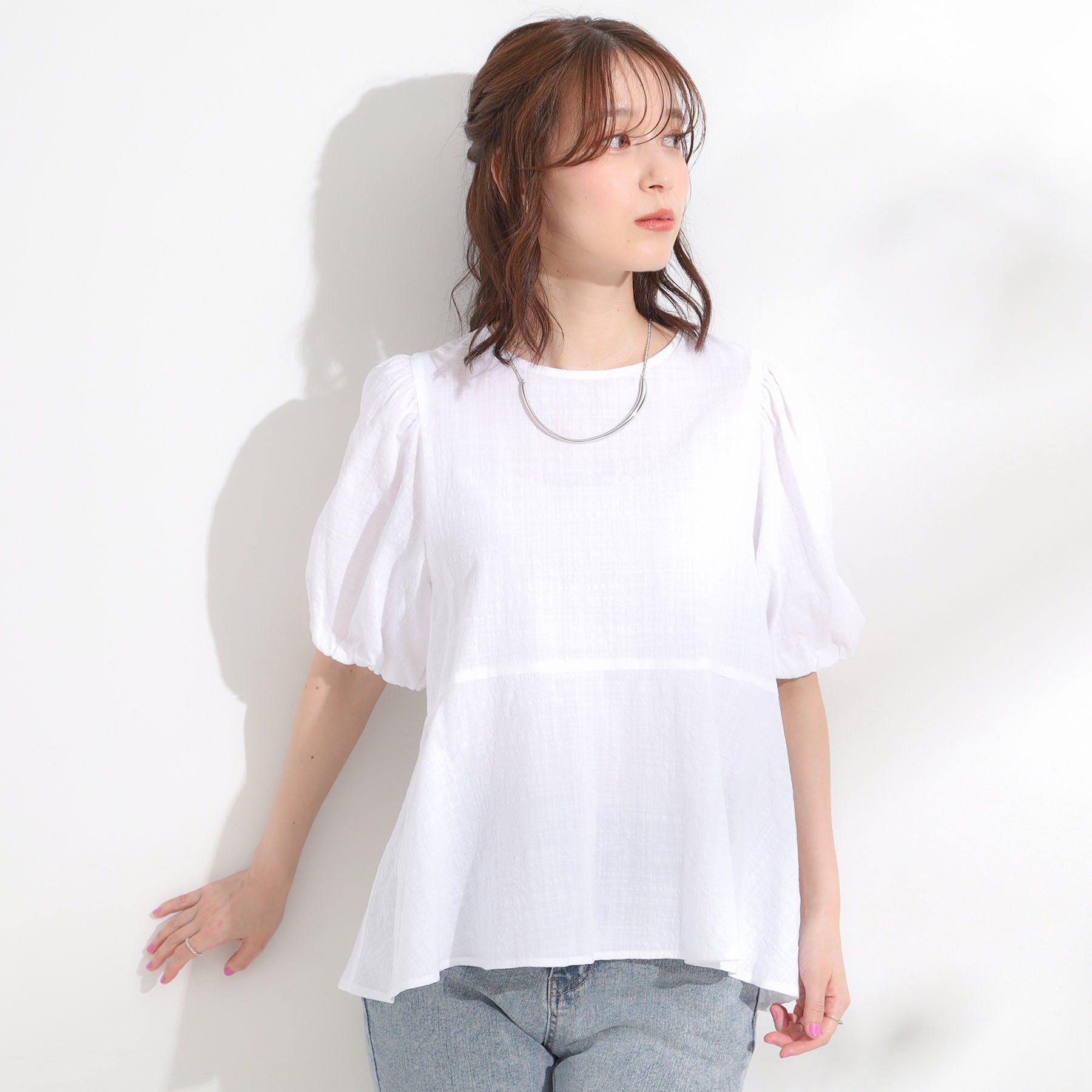 SHOO･LA･RUE「【S-LL】バルーン袖で大人可愛く ペプラムブラウス」|シャツ・ブラウス|