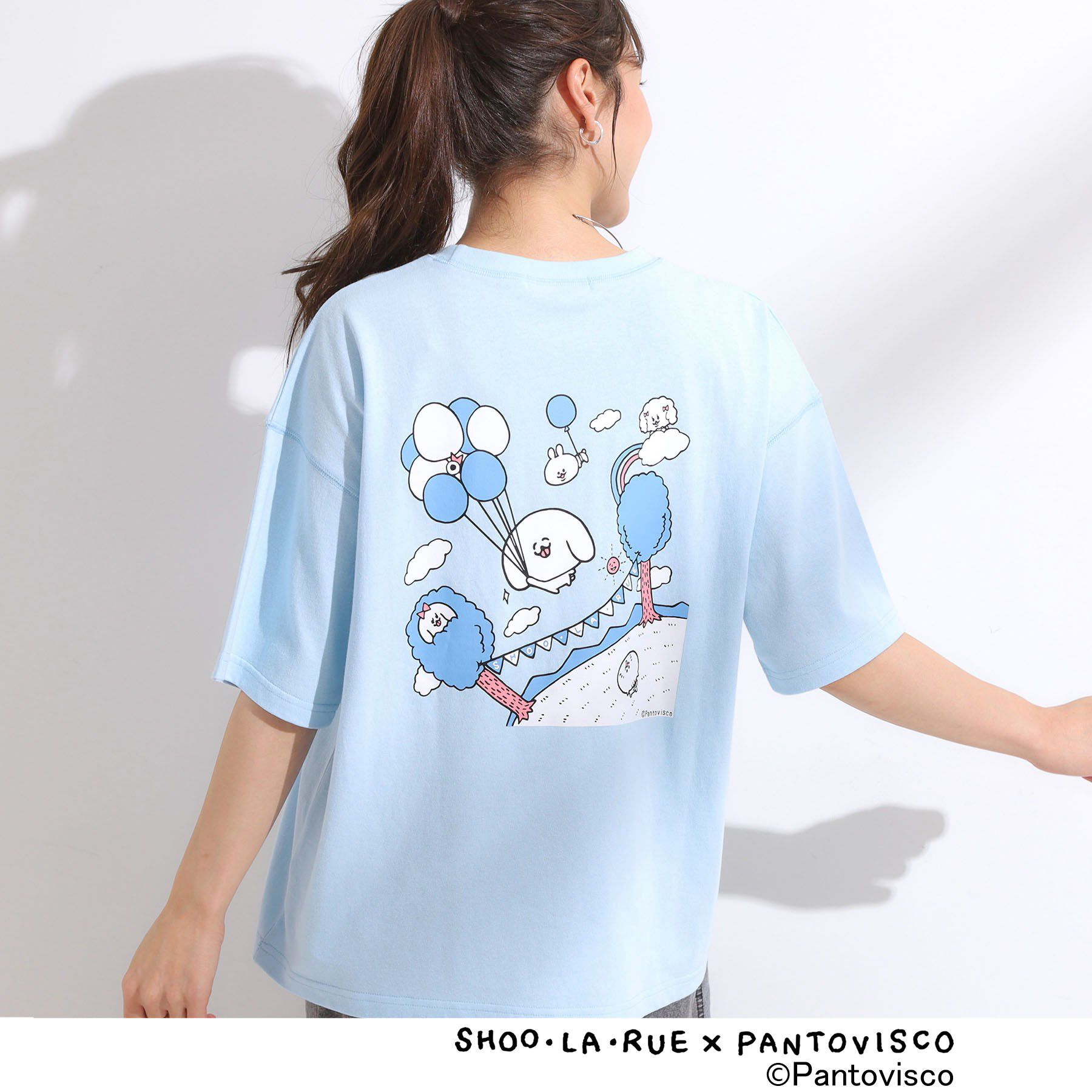 SHOO･LA･RUE「【パントビスコ／ぺろち】プリントTシャツ」|Tシャツ・カットソー|サックスブルー(49