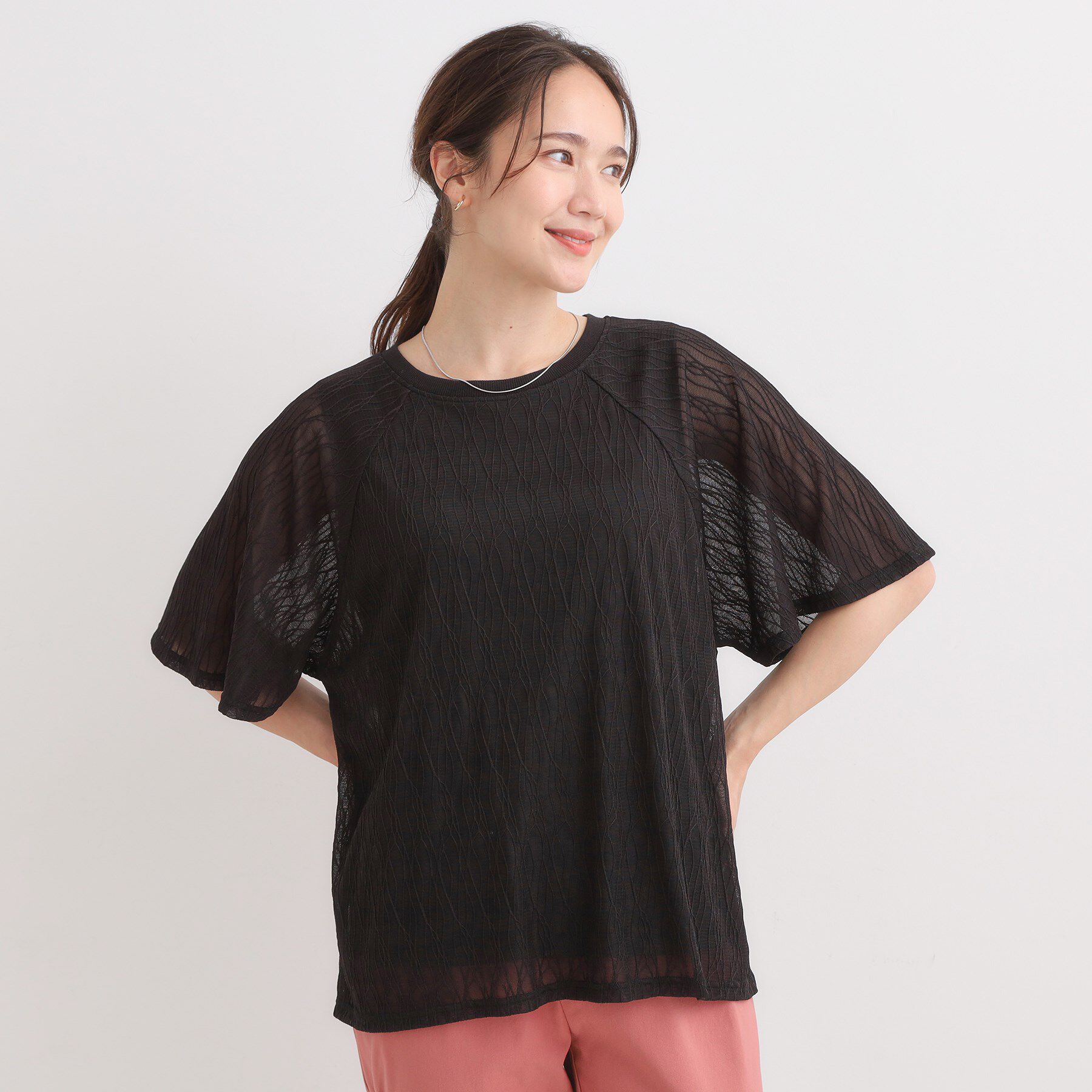 SHOO･LA･RUE「【S-LL/二の腕カバー】ウエーブ柄 インナードッキングトップス」|Tシャツ・カットソー|