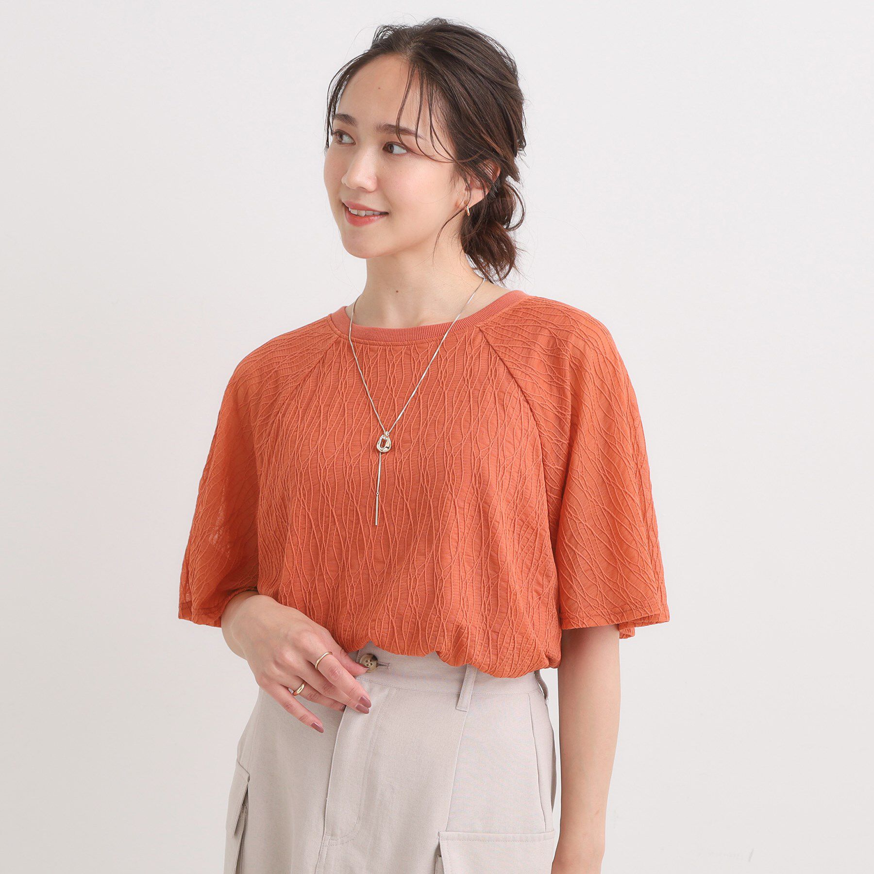 SHOO･LA･RUE「【S-LL/二の腕カバー】ウエーブ柄 インナードッキングトップス」|Tシャツ・カットソー|