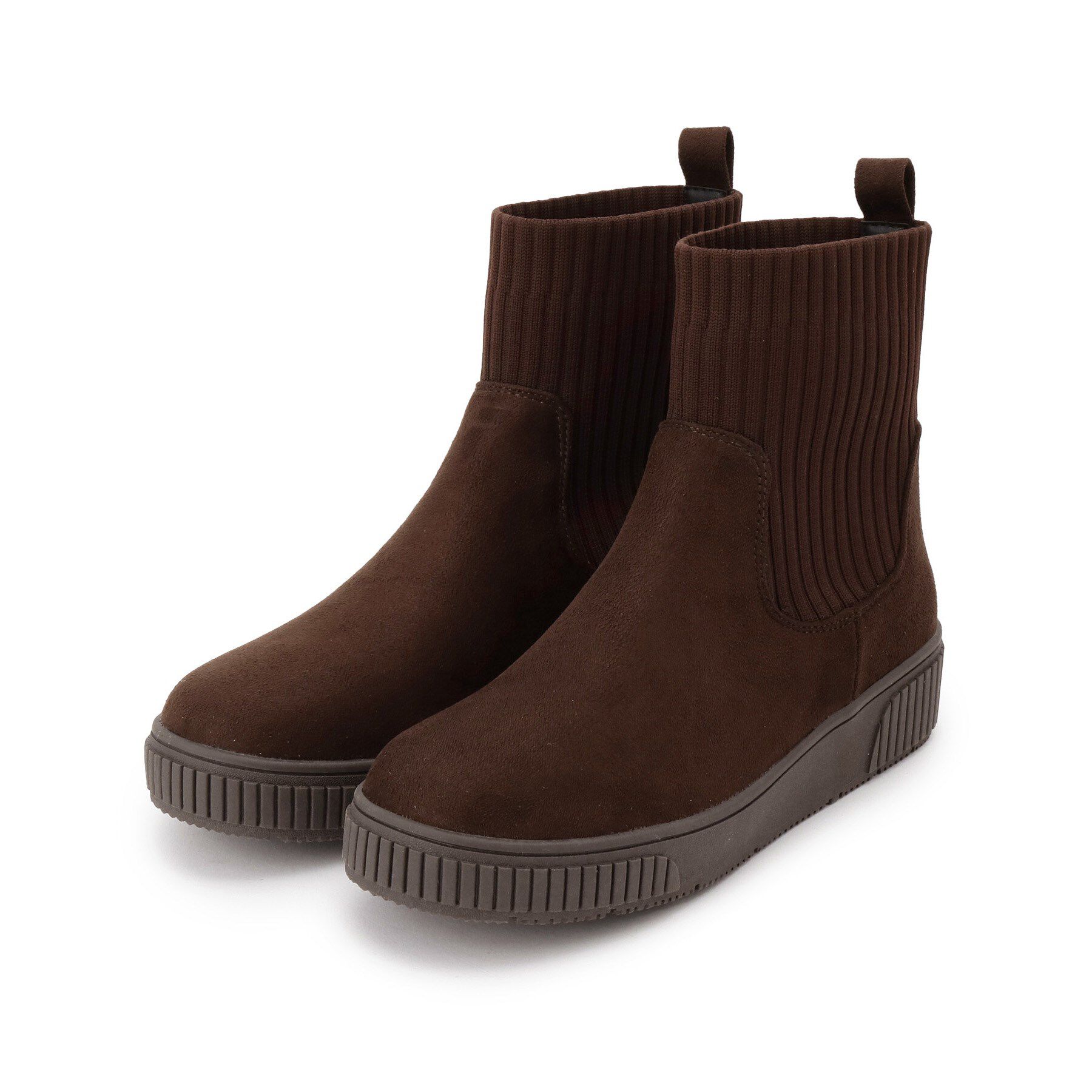 SHOO･LA･RUE「【撥水/低反発クッション】すっぽりラクラク はきぐちニットブーツ」|ショートブーツ|ブラウン(843)