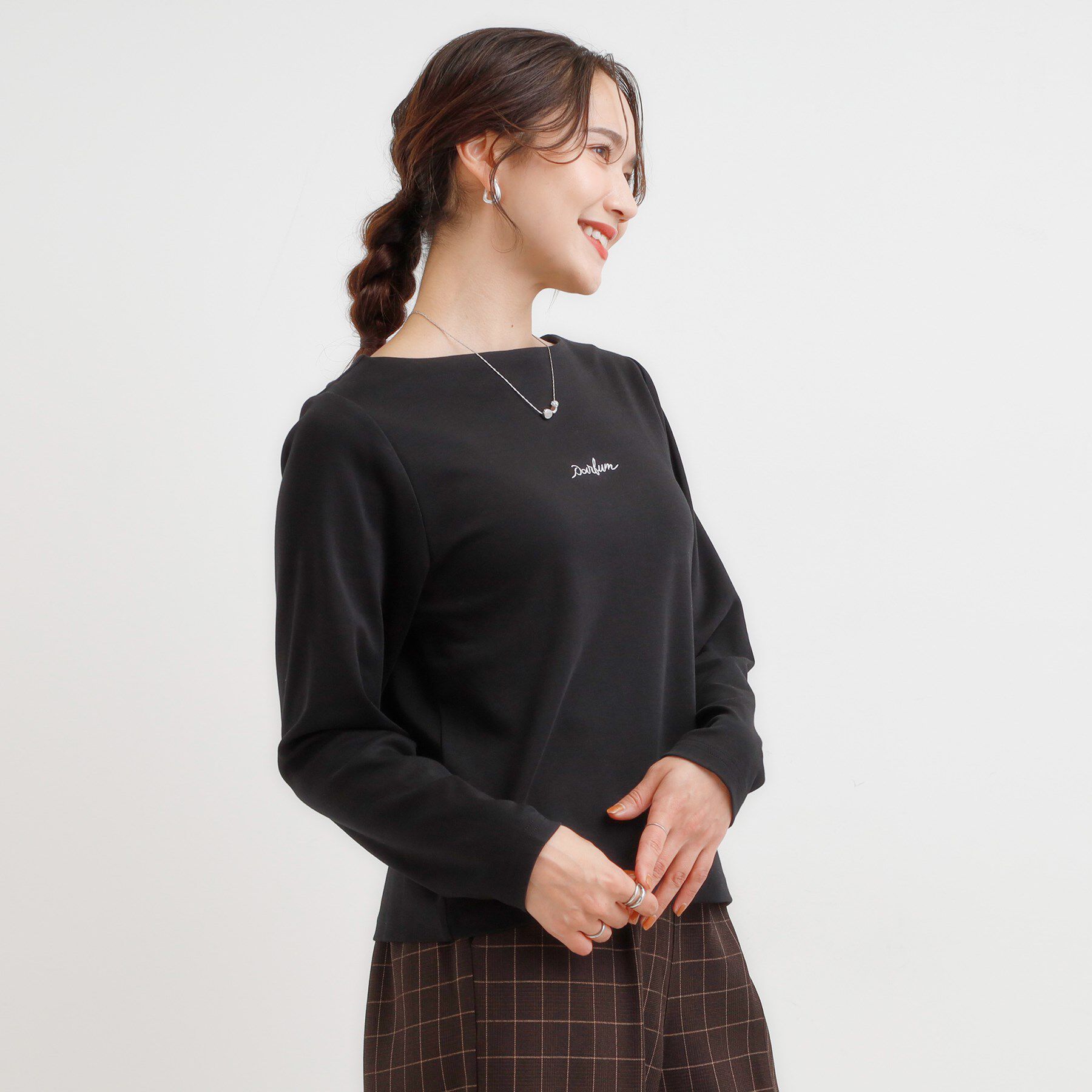 SHOO･LA･RUE「【S-LL】美しく見せる ボートネックロンT」|Tシャツ・カットソー|