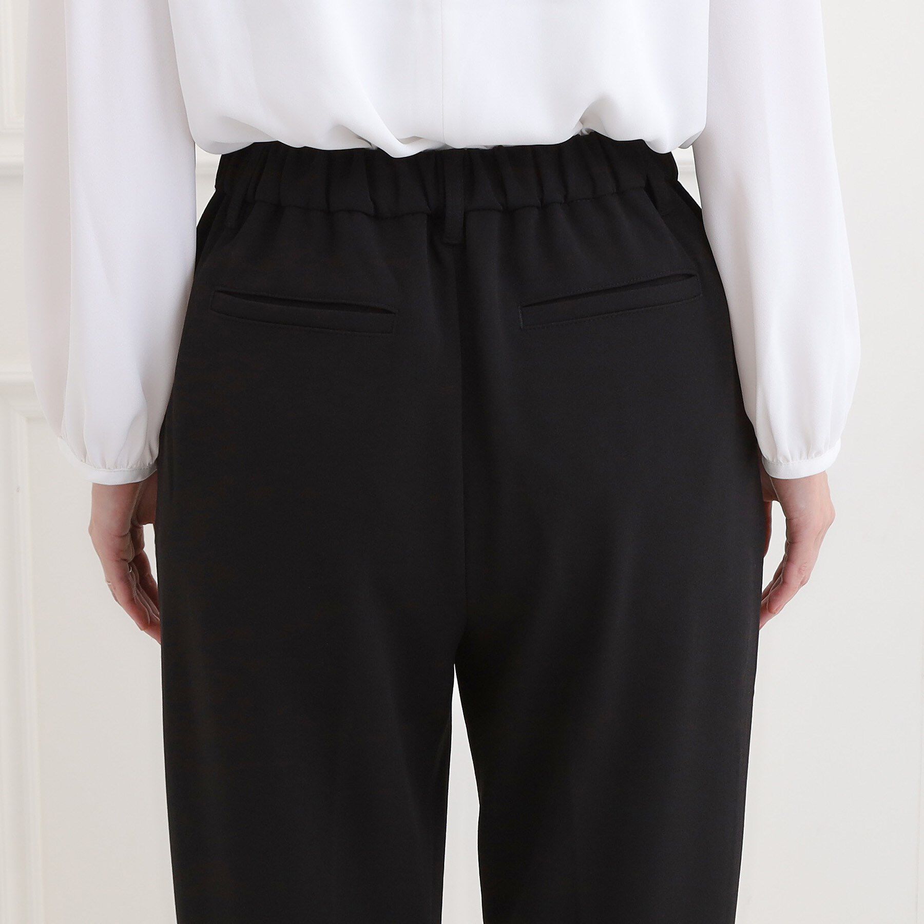 SHOO･LA･RUE「【洗濯機可/セットアップ可/S-3L】きちんと楽に。カットジョーゼット テーパードパンツ」|その他|