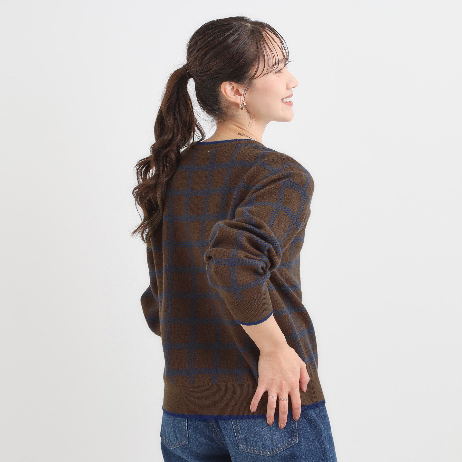 SHOO･LA･RUE「【洗濯機可/S-LL】クラシックなチェック柄が目を惹く 柔らかニット」|ニット・セーター|