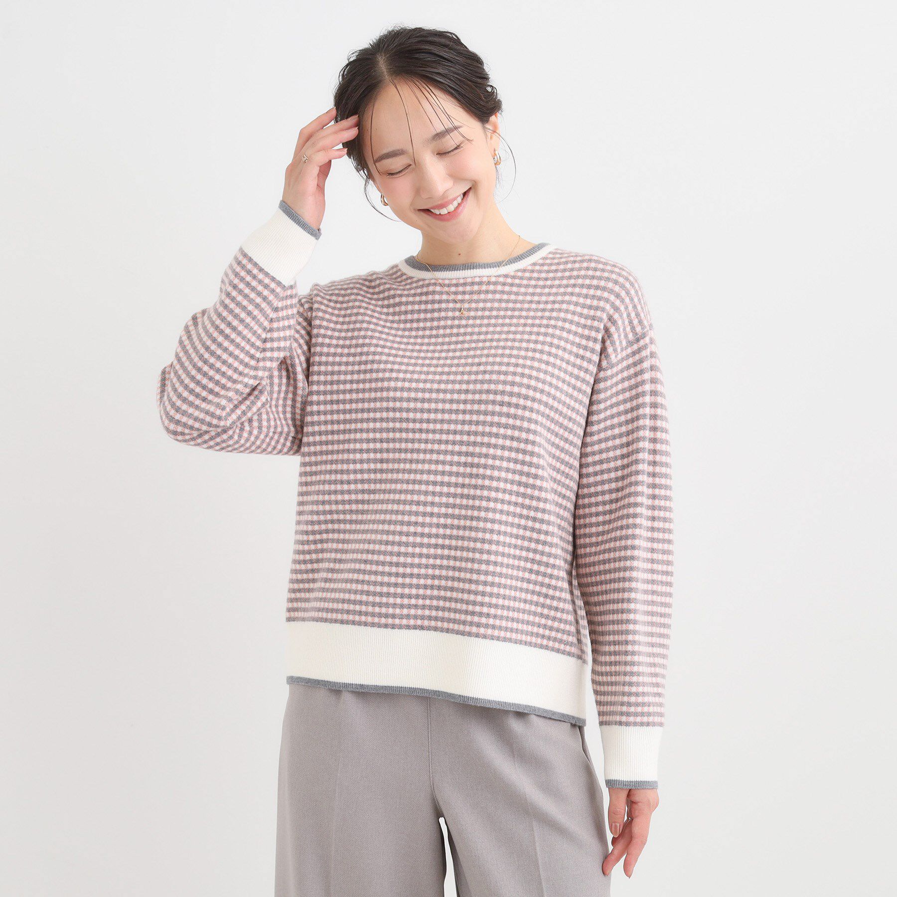 SHOO･LA･RUE「【洗濯機可/S-LL】クラシックなチェック柄が目を惹く 柔らかニット」|ニット・セーター|