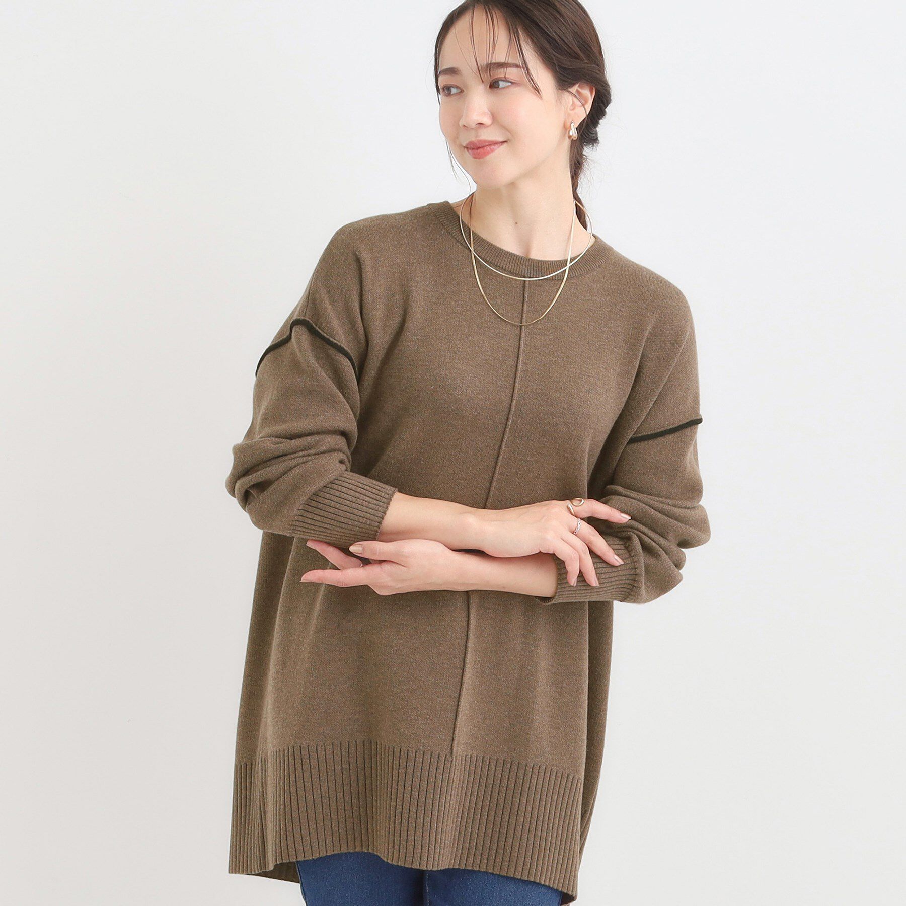 SHOO･LA･RUE「【洗濯機可/毛玉レス】上品に体型カバー チュニックニットワンピース」|チュニック|モカブラウン(042