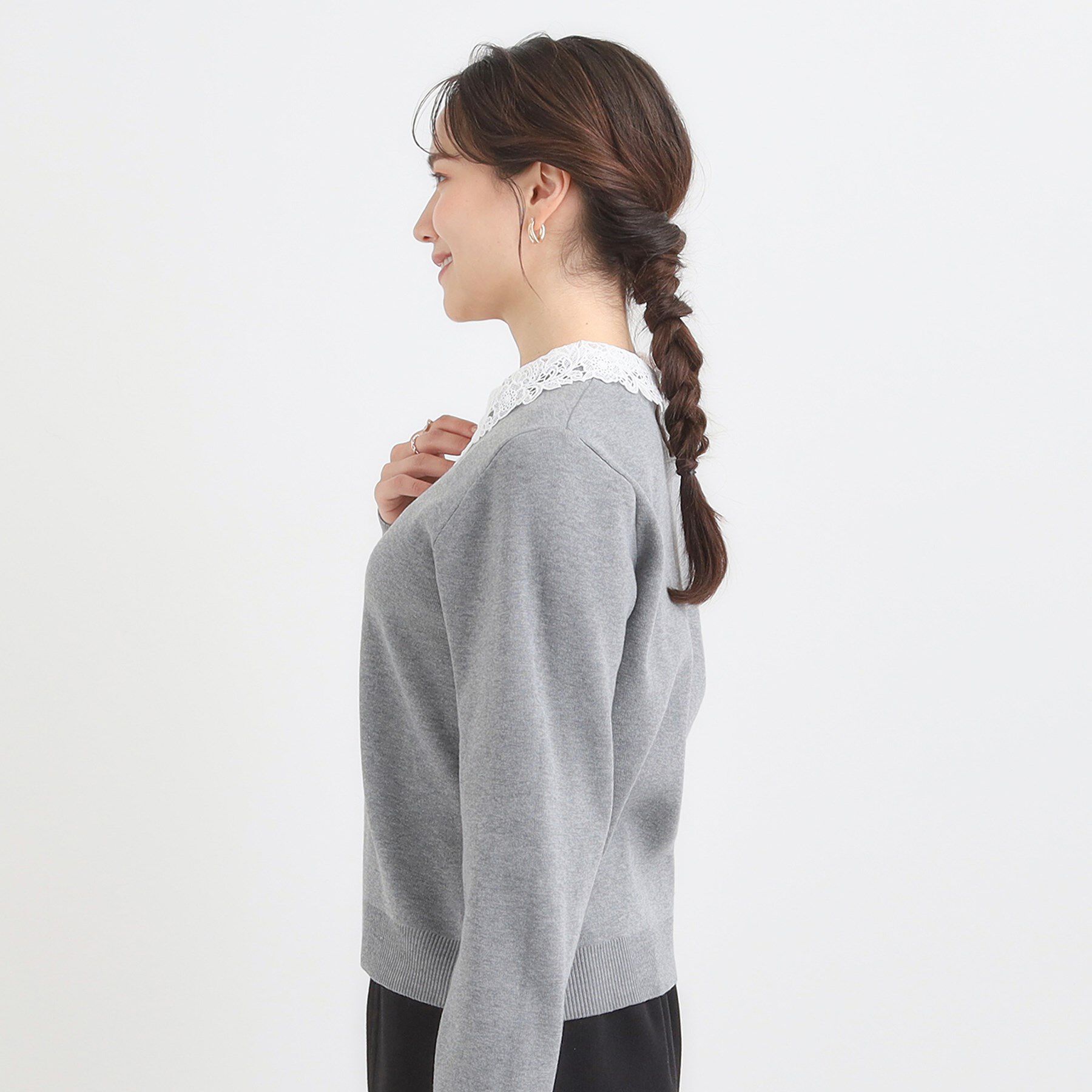 SHOO･LA･RUE「【襟取り外し可/S-LL】上品見え レース襟ニット」|ニット・セーター|