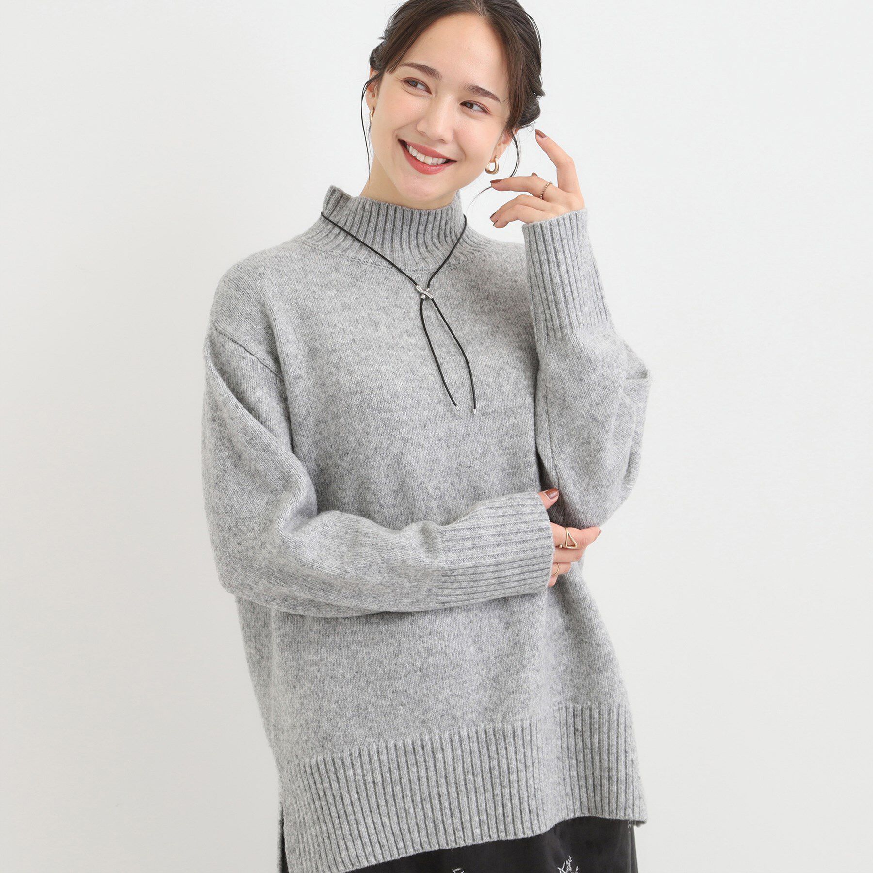 SHOO･LA･RUE「【S-LL】ゆるシルエットな メランジタートルニット」|ニット・セーター|グレー(012)