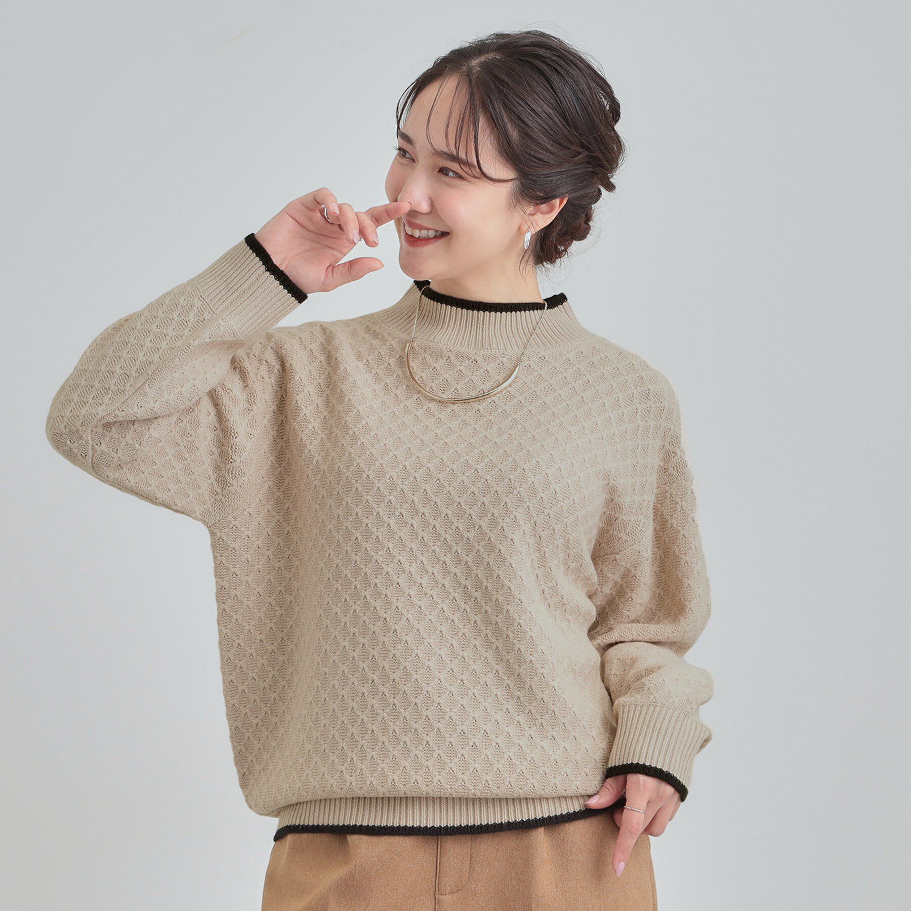 SHOO･LA･RUE「【洗濯機可/毛玉レス】配色がアクセント ダイヤ柄ゆるニット」|ニット・セーター|