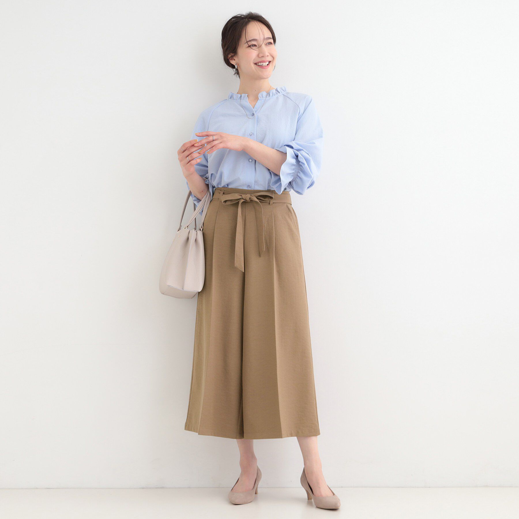 SHOO･LA･RUE「【洗濯機可/S-LL】ハイウエストで美脚見え リボンクロップドワイドパンツ」|その他|