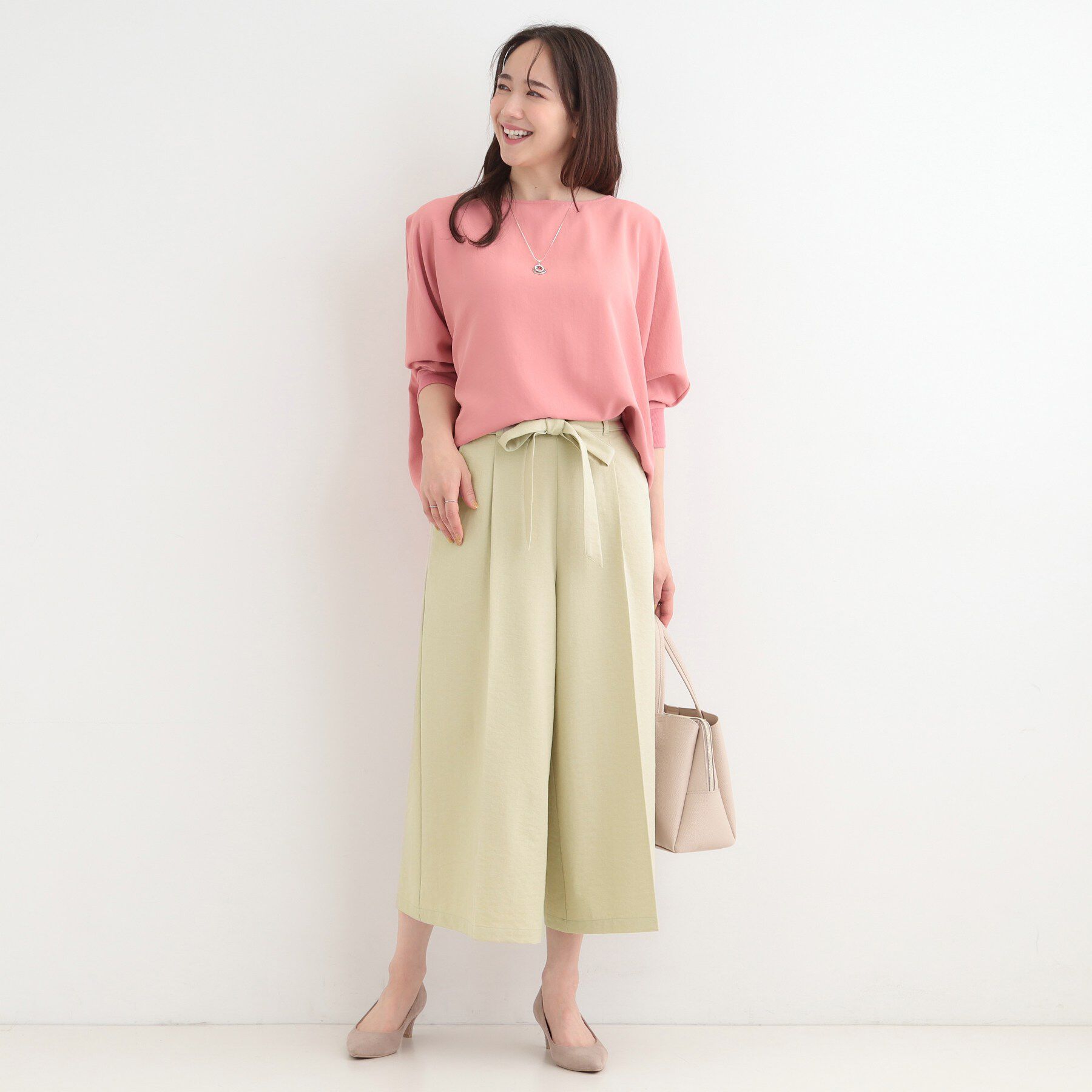 SHOO･LA･RUE「【洗濯機可/S-LL】ハイウエストで美脚見え リボンクロップドワイドパンツ」|その他|