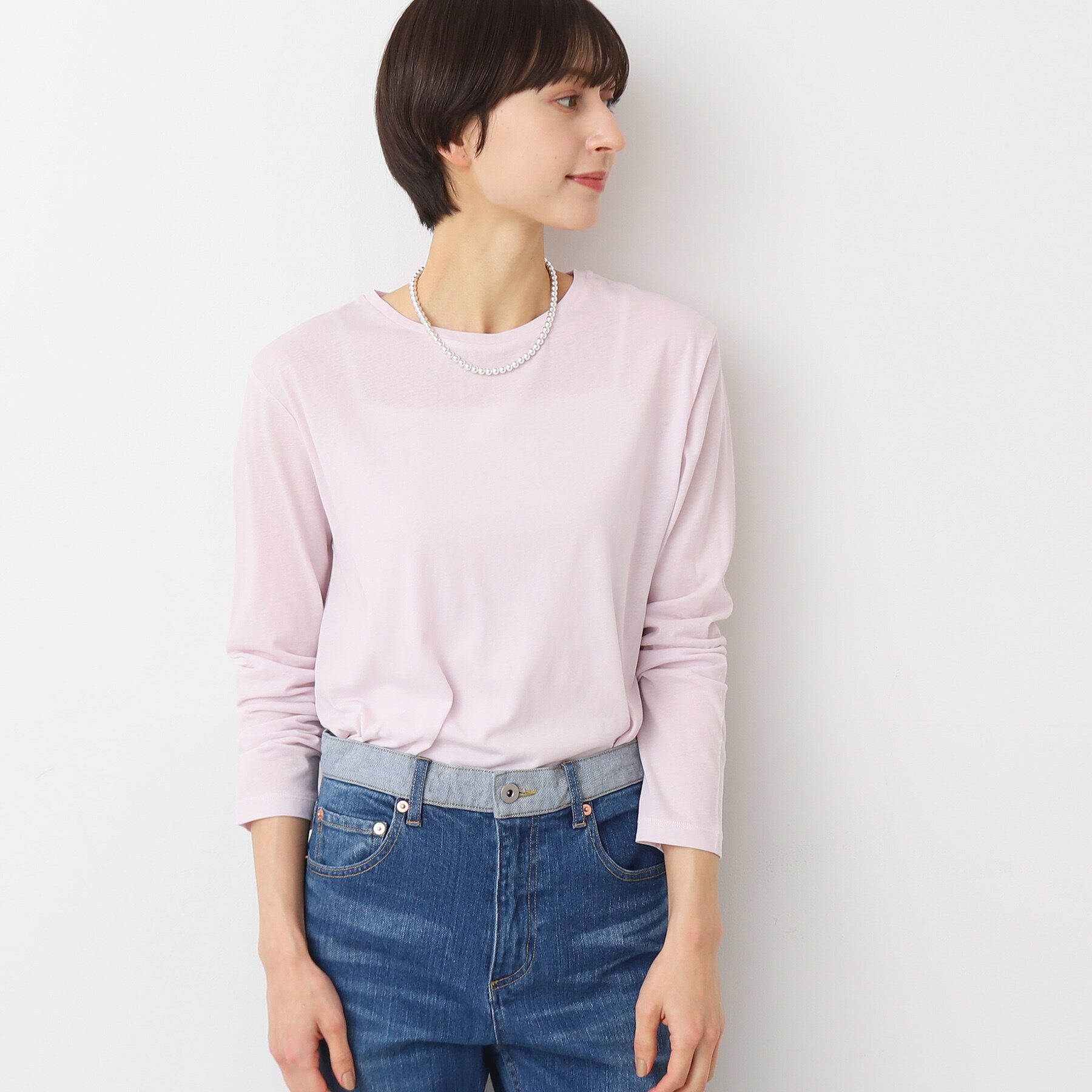 Dessin「【洗える】クルーネックシースルーロンT」|Tシャツ・カットソー|ライトピンク(070