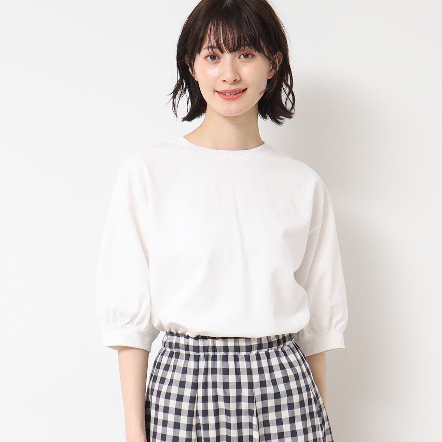 Dessin「【360度可愛い・洗える】バックヘンリーカットソー（5分袖/XS～L）」|Tシャツ・カットソー|