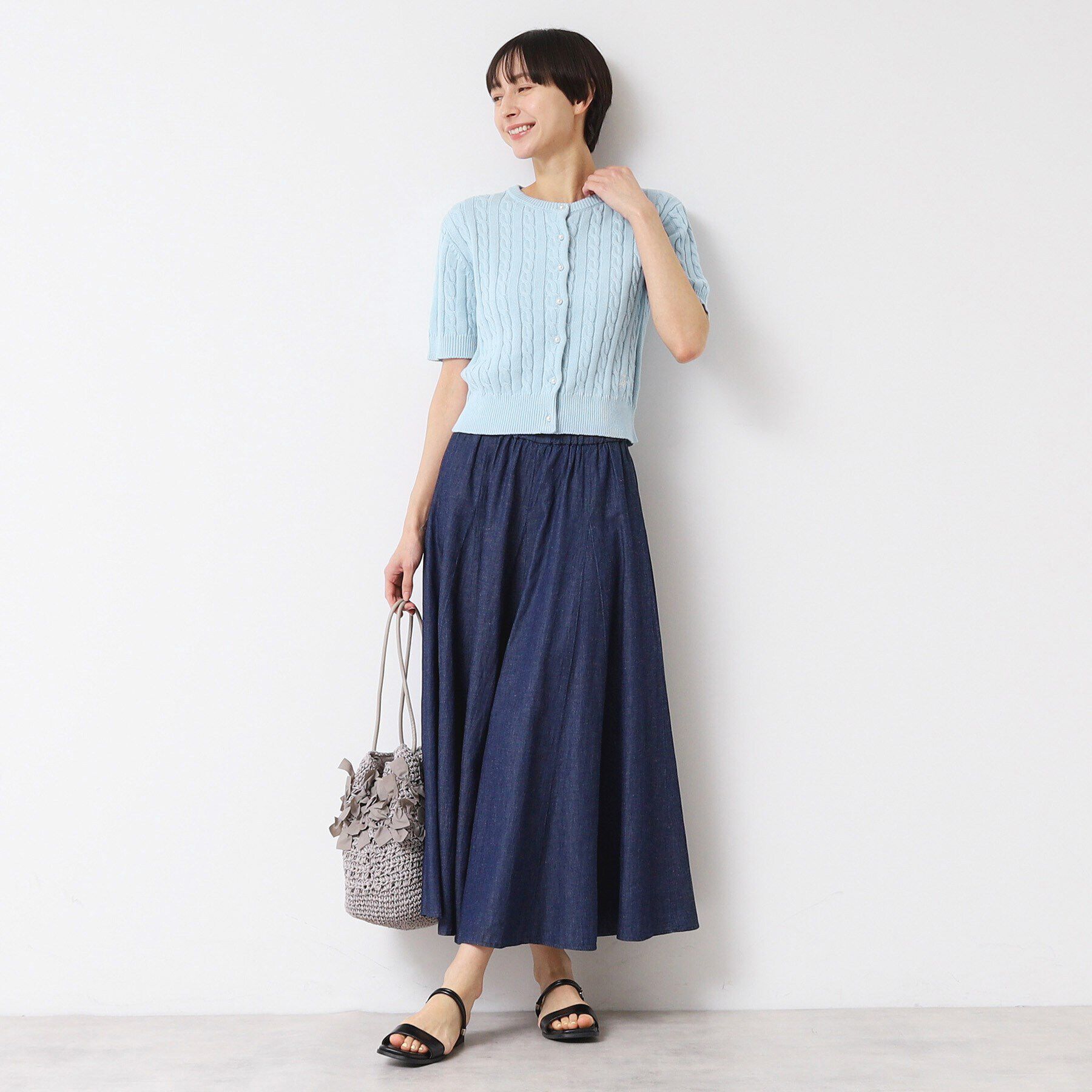 Dessin「【洗える】半袖ケーブルニットコットンカーディガン」|カーディガン|