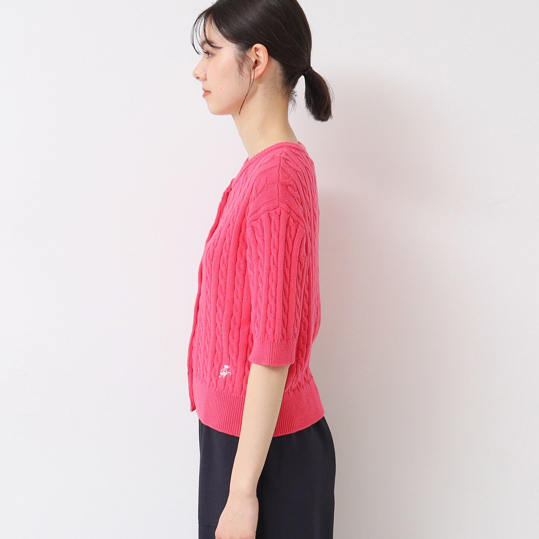 Dessin「【洗える】半袖ケーブルニットコットンカーディガン」|カーディガン|