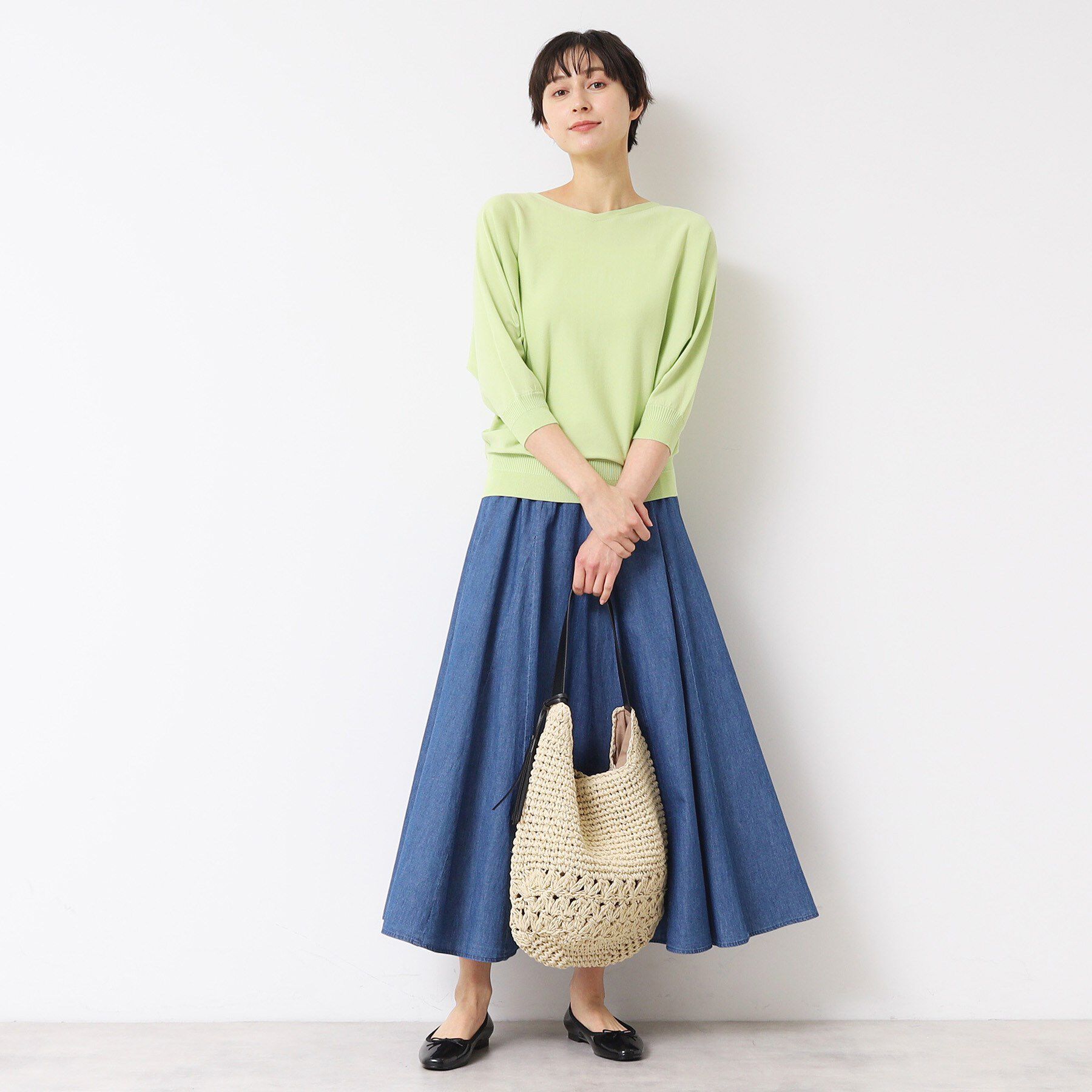 Dessin「【ウエストゴム・洗える】綿麻デニムフレアースカート」|スカート|