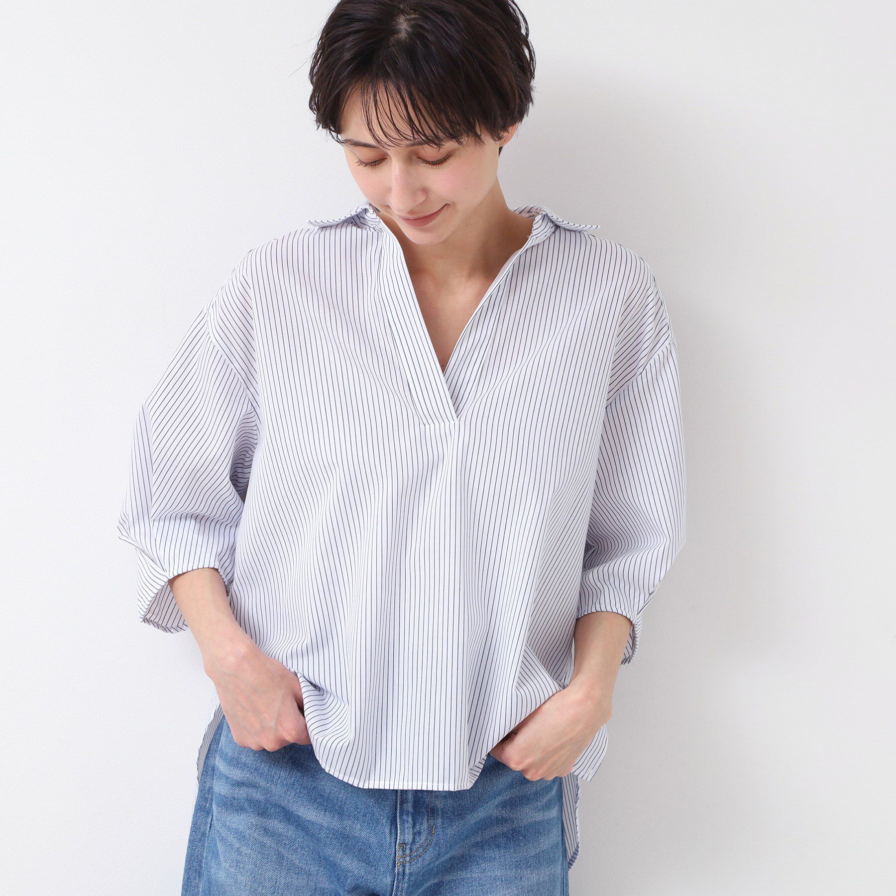 Dessin「【洗える・4サイズ展開】スキッパーシャツブラウス（XS～L）」|シャツ・ブラウス|