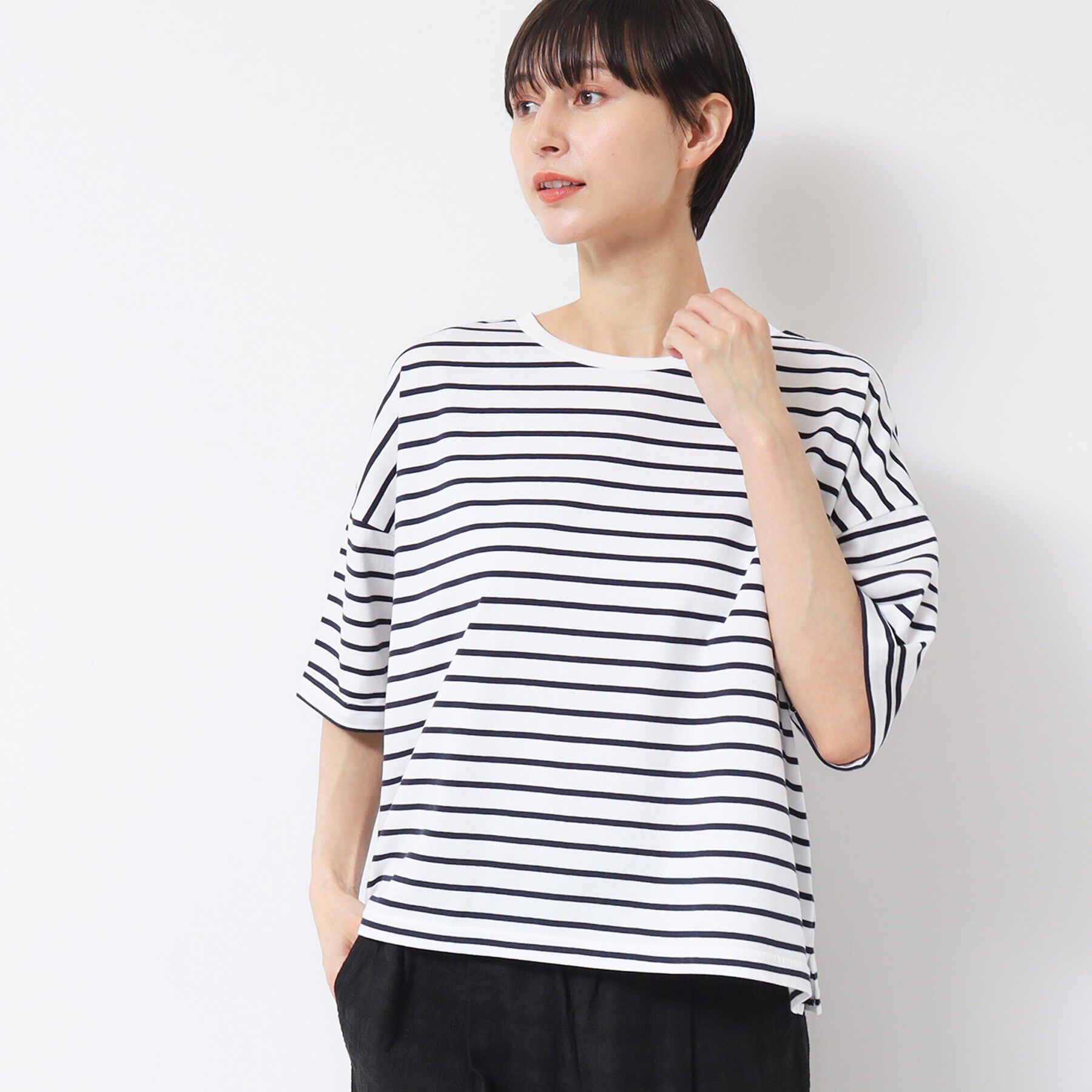 Dessin「【二の腕カバー/接触冷感/UV】ロールアップスリーブTシャツ（XS～L）」|Tシャツ・カットソー|