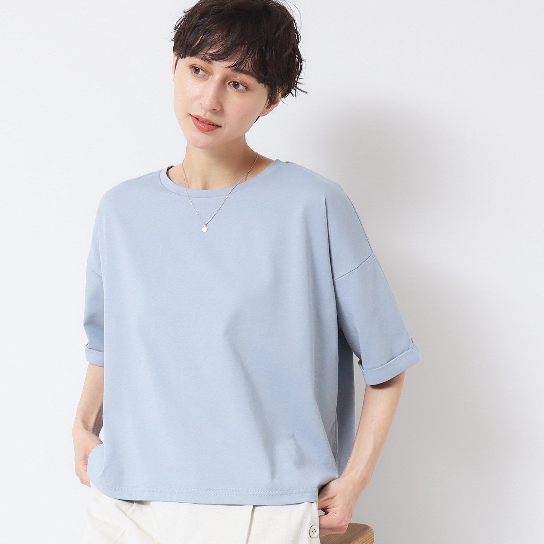 Dessin「【二の腕カバー/接触冷感/UV】ロールアップスリーブTシャツ（XS～L）」|Tシャツ・カットソー|