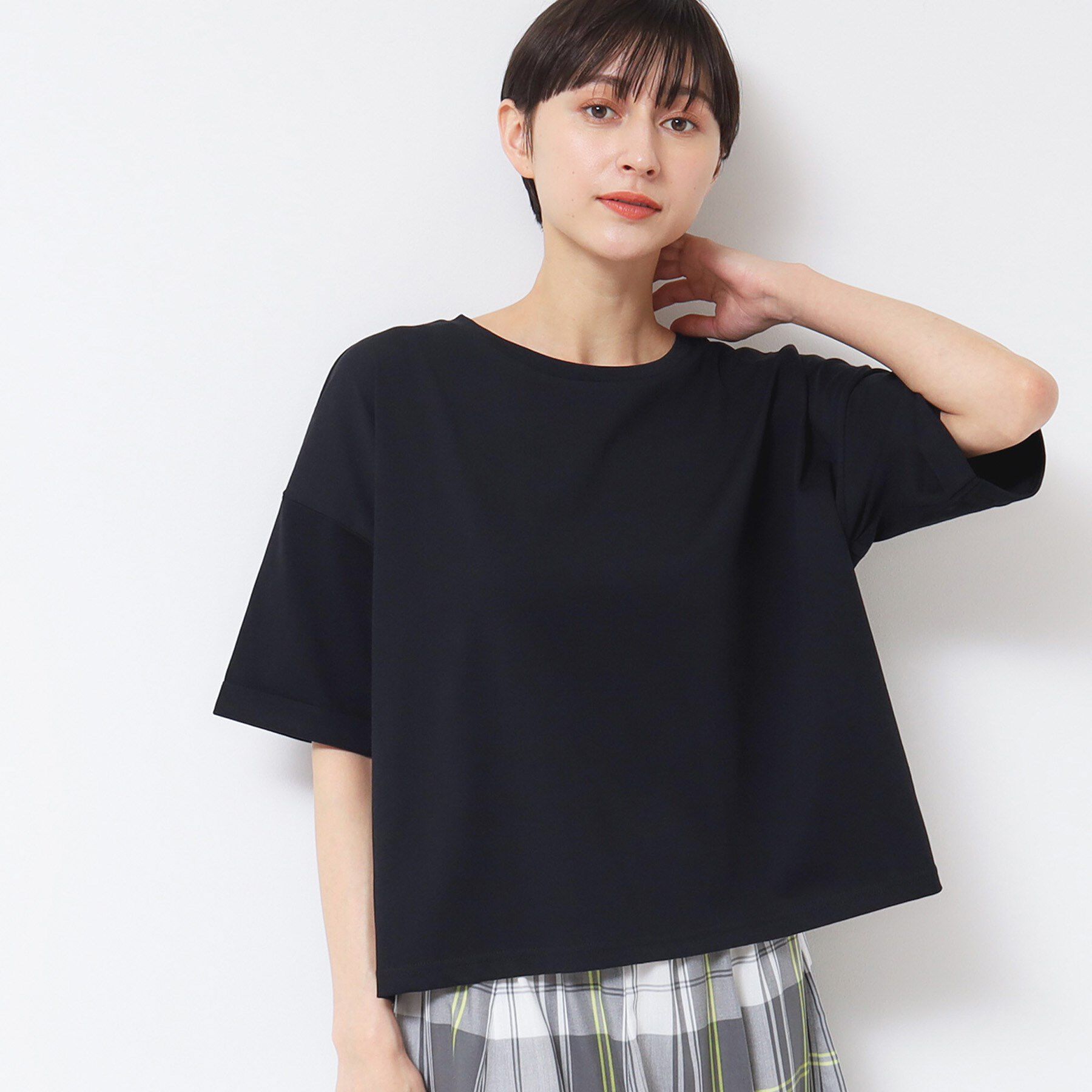 Dessin「【二の腕カバー/接触冷感/UV】ロールアップスリーブTシャツ（XS～L）」|Tシャツ・カットソー|ブラック(019)