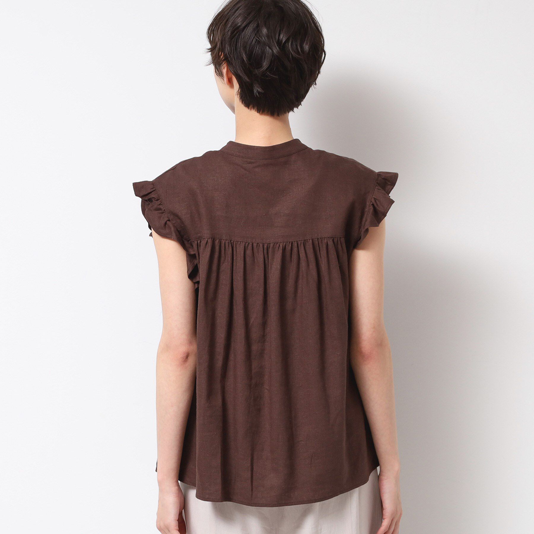 Dessin「【洗える】レーヨン麻フリルスリーブブラウス」|シャツ・ブラウス|