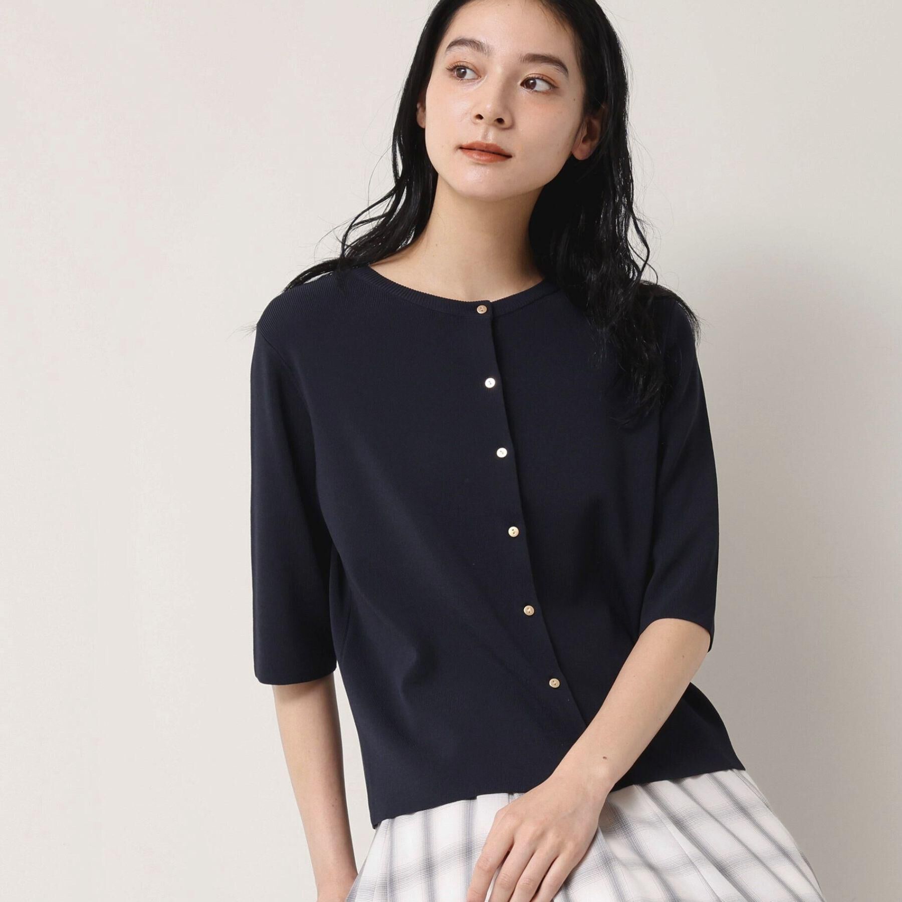 Dessin「【UVカット/洗える】2WAY五分袖カーディガン」|ニット・セーター|ネイビー(094)