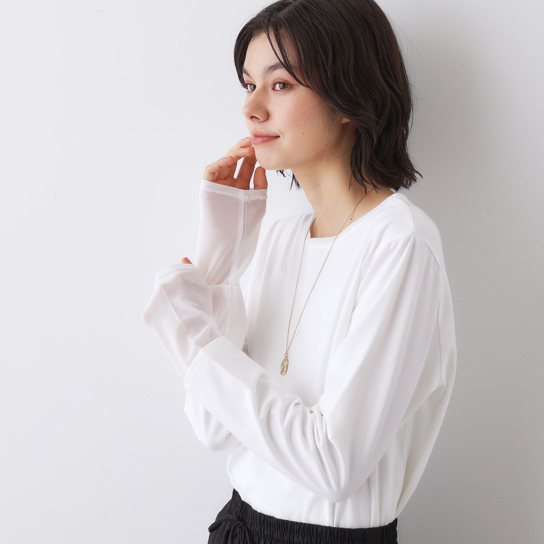 Dessin「【洗える】ドッキングチュールロンT」|Tシャツ・カットソー|ホワイト(002)