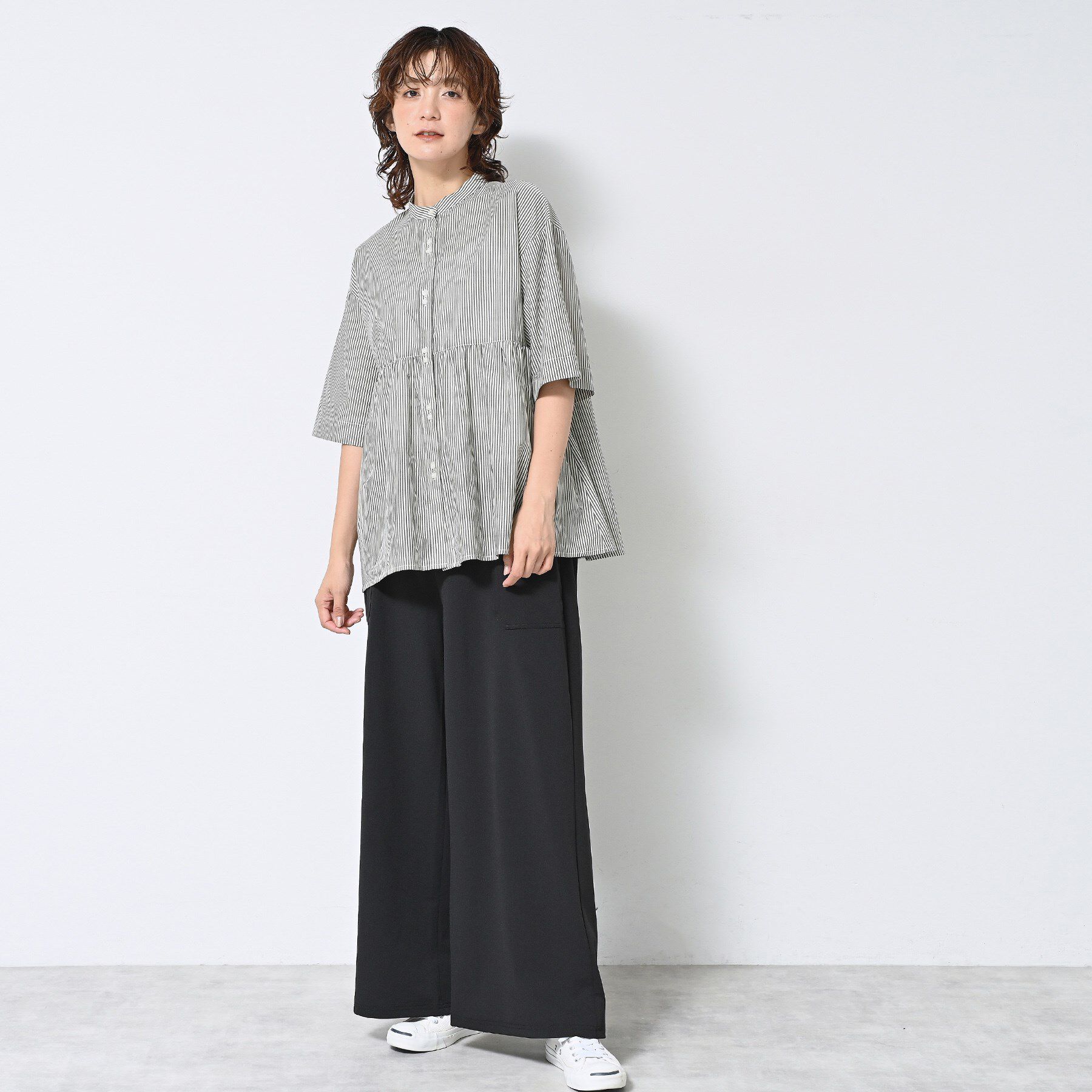 Dessin「【洗える／体型カバー】バンドカラーペプラムブラウス」|シャツ・ブラウス|