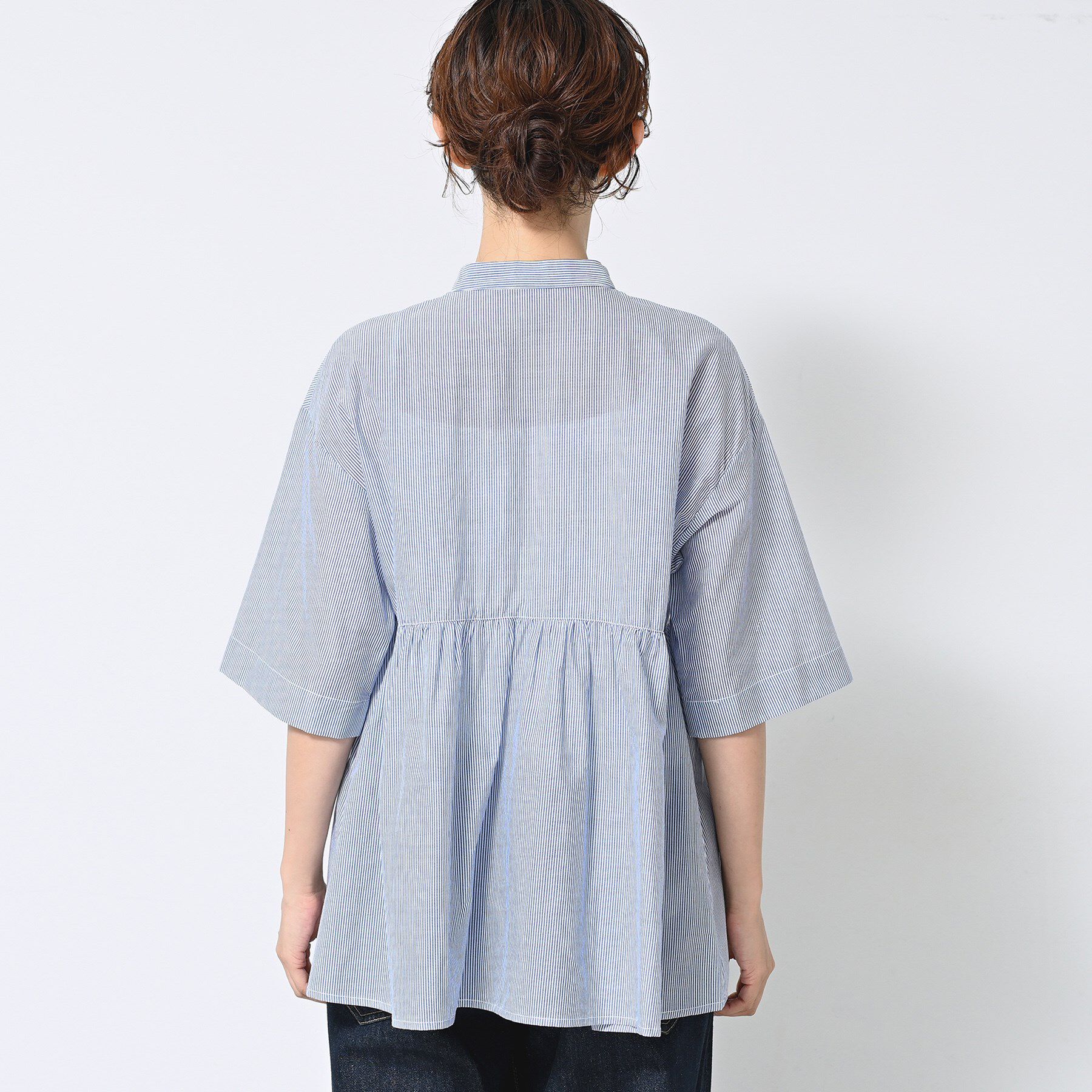 Dessin「【洗える／体型カバー】バンドカラーペプラムブラウス」|シャツ・ブラウス|