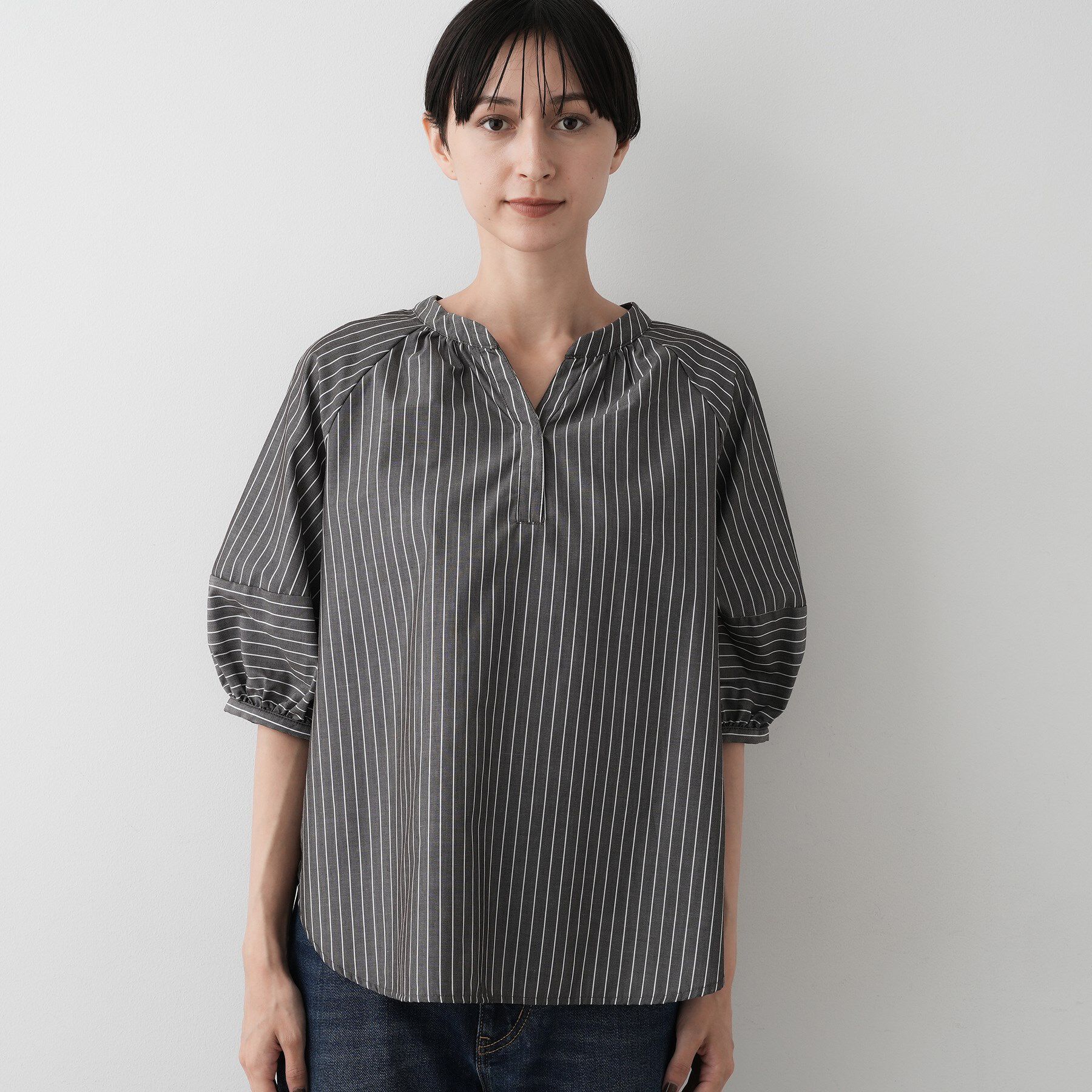 Dessin「【洗える/五分袖】ランタンスリーブスキッパーネックブラウス」|シャツ・ブラウス|