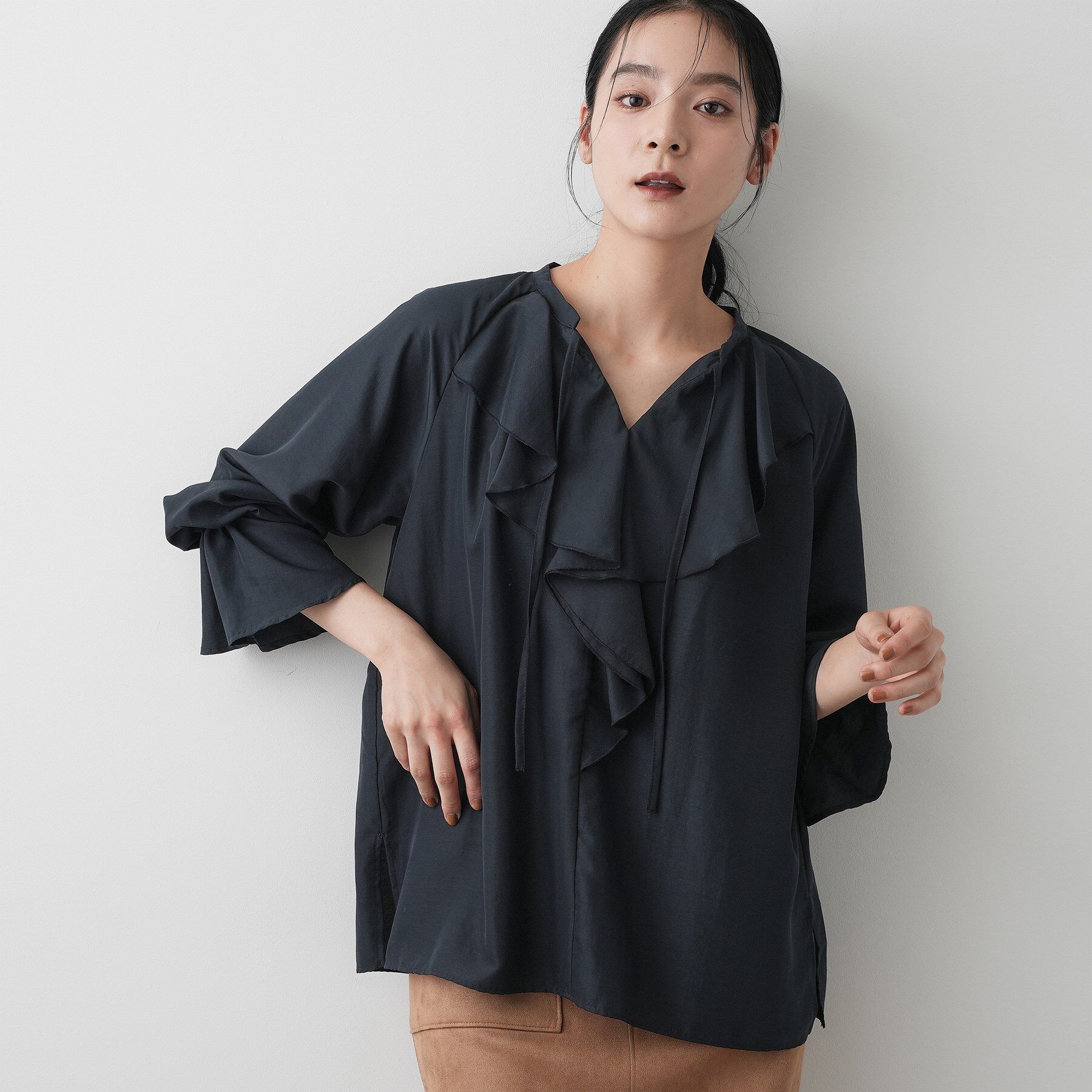 Dessin「【洗える】フィブリルフリルブラウス」|シャツ・ブラウス|ネイビー(094)