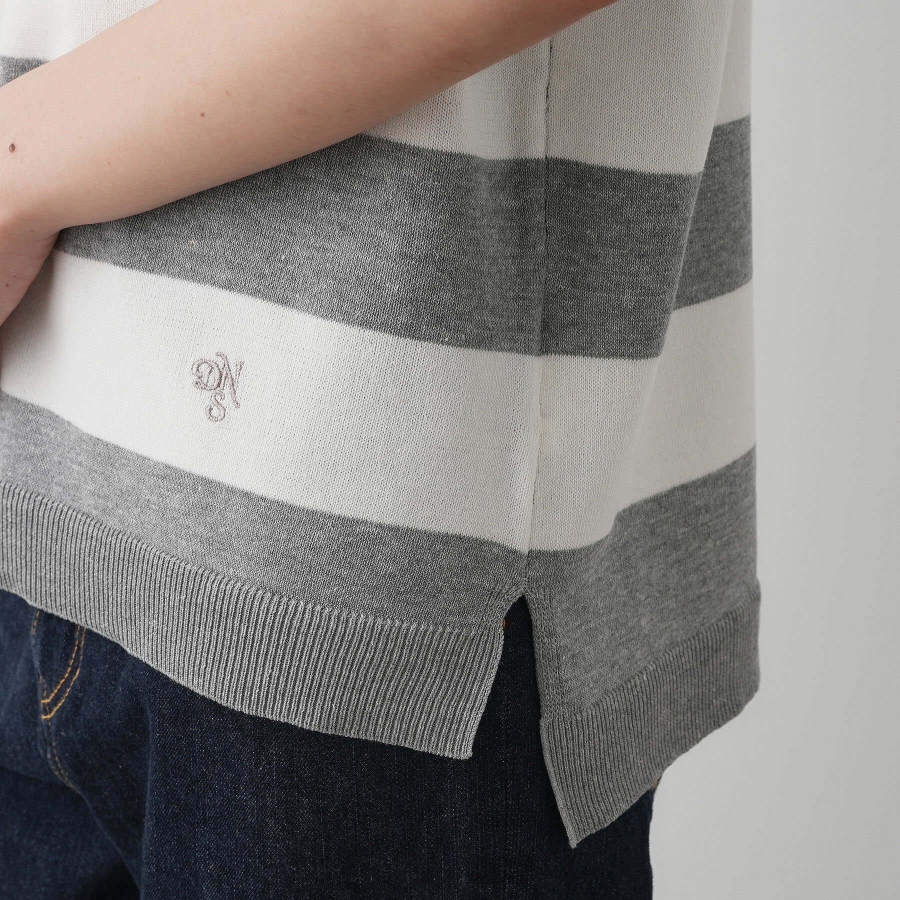 Dessin「【ユニセックス/洗える】ボーダーニットポロシャツ」|ニット・セーター|