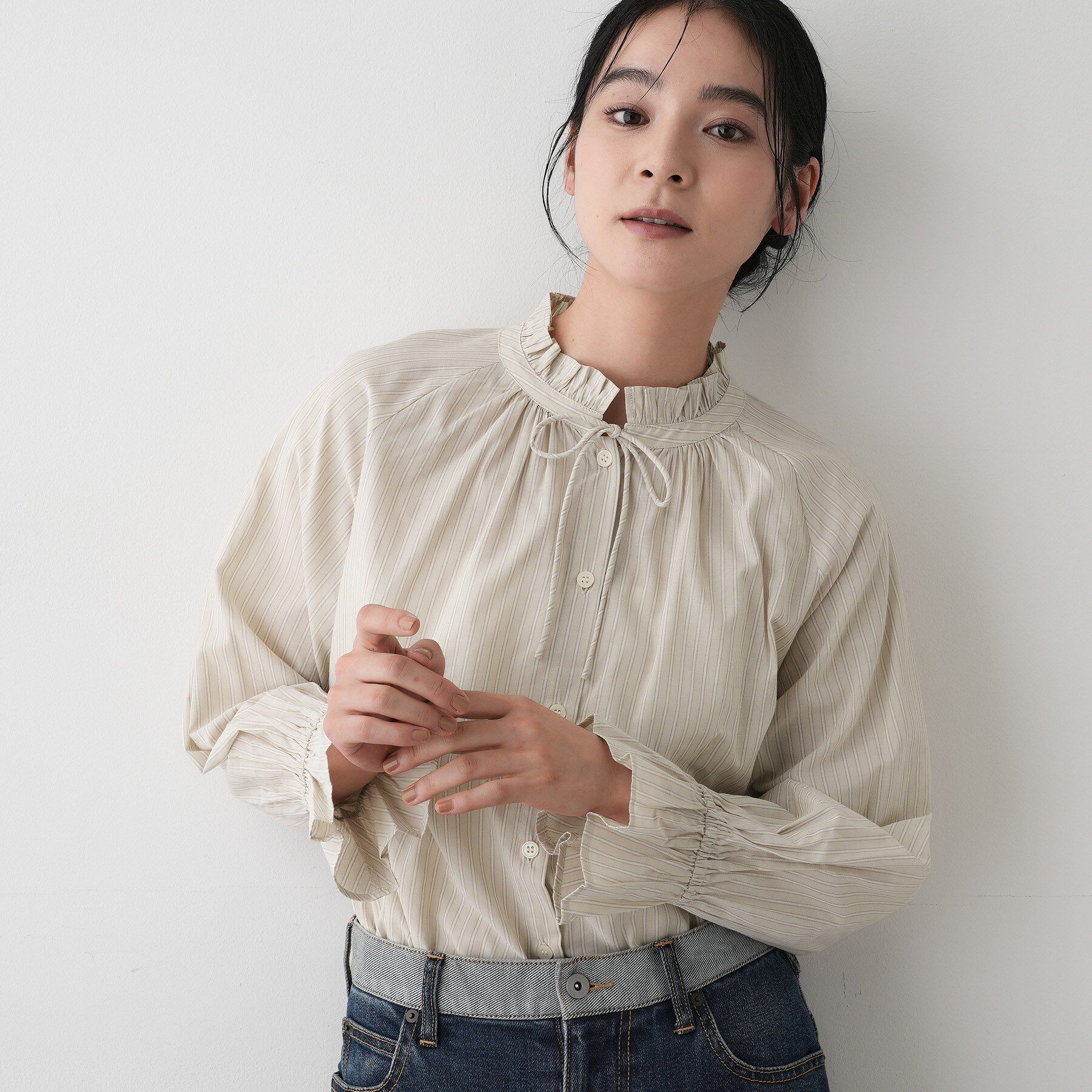 Dessin「【洗える】フリルネックシャツ」|シャツ・ブラウス|
