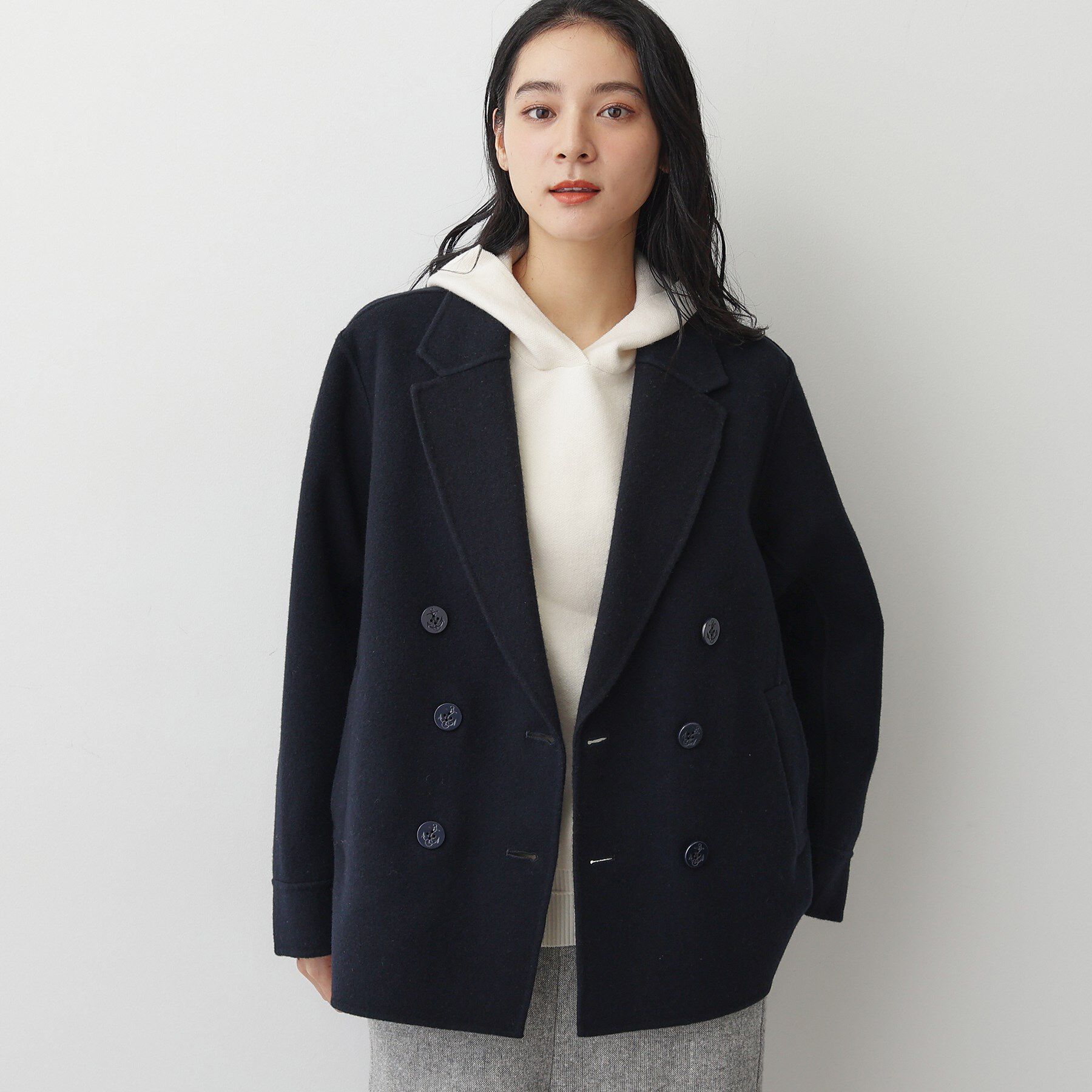 Dessin「【洗える】ウール混リバーメルトンコート」|ピーコート|