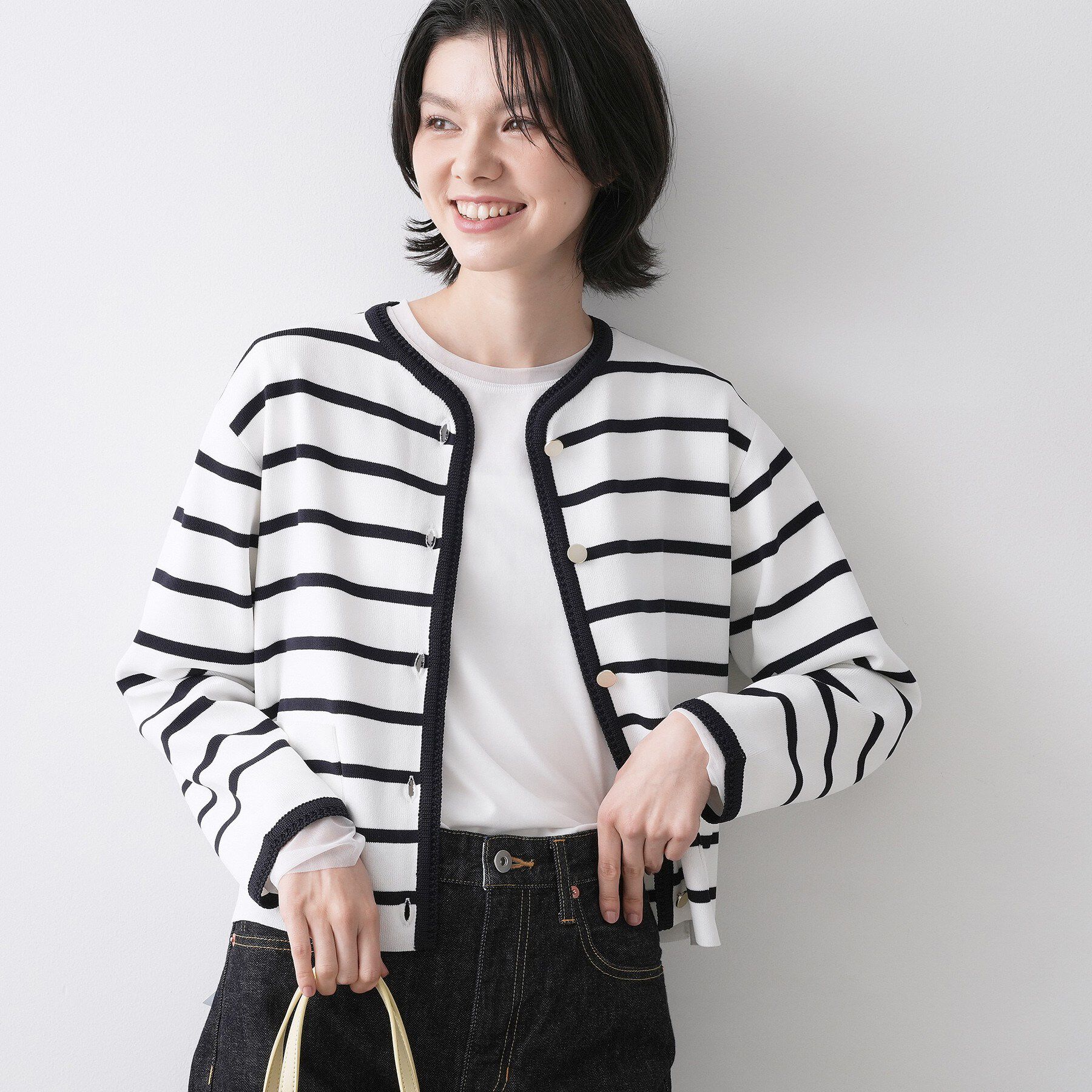 Dessin「【UVカット/洗える】ジャケットライクニットカーディガン」|カーディガン|ネイビー(394)