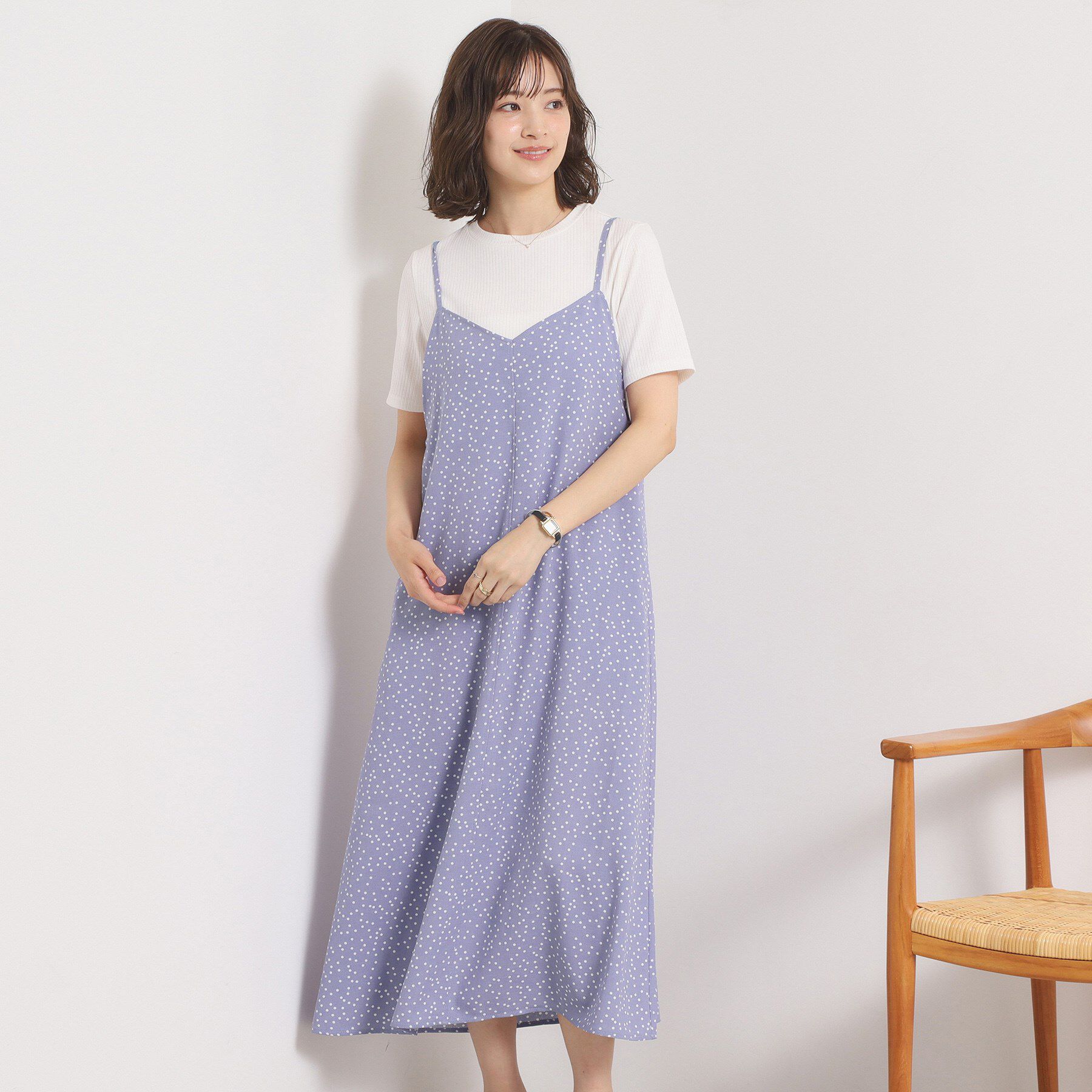 ITS&rsquo;DEMO「【UVカット／速乾／冷感／洗濯機OK／洗濯後しわになりにくい】麻調ストレッチキャミワンピ＜ラク服シリ」|ワンピース|サックスブルー(19