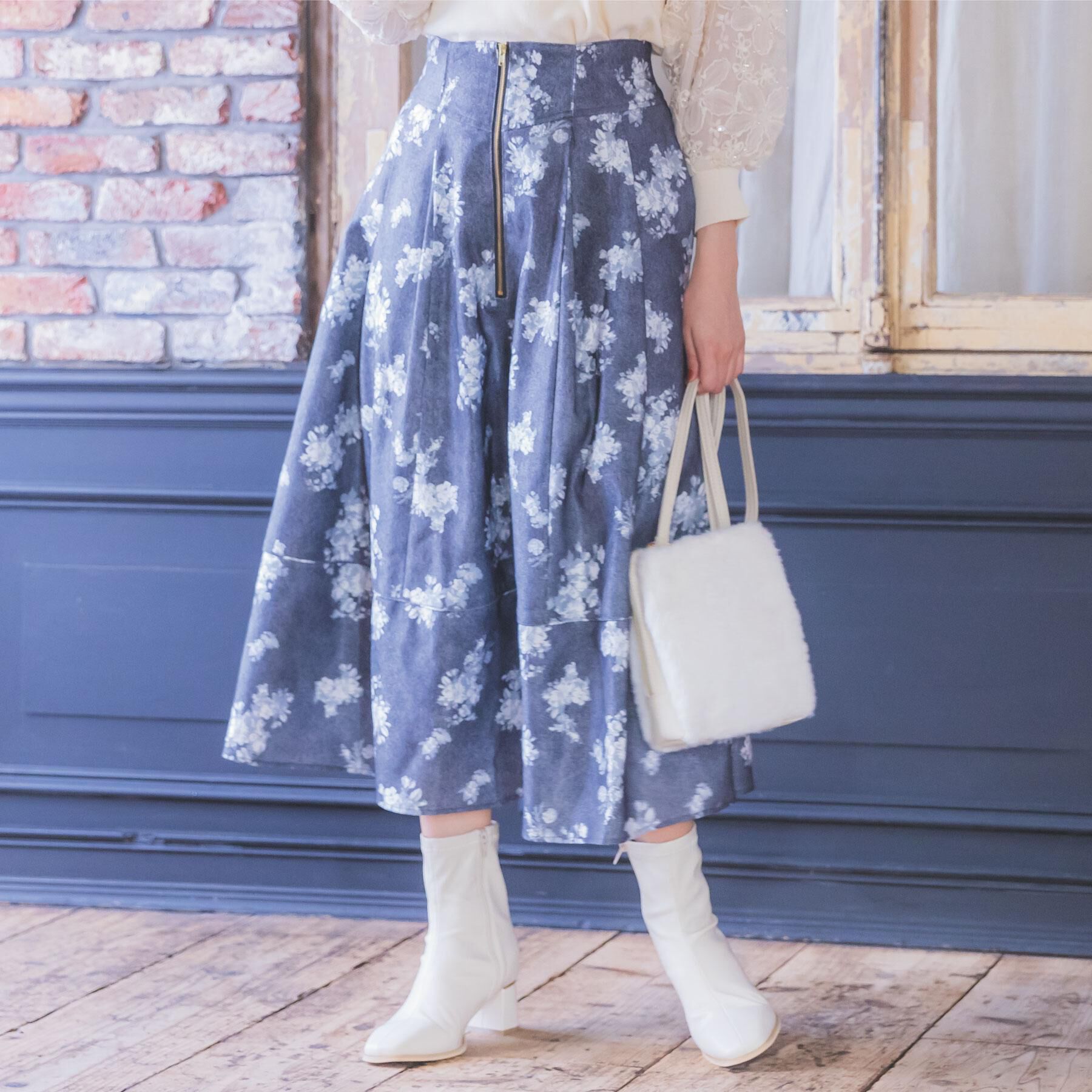 ITS&rsquo;DEMO「【手洗い可／ウエストゴム】フロントジップデニム風スカート」|スカート|