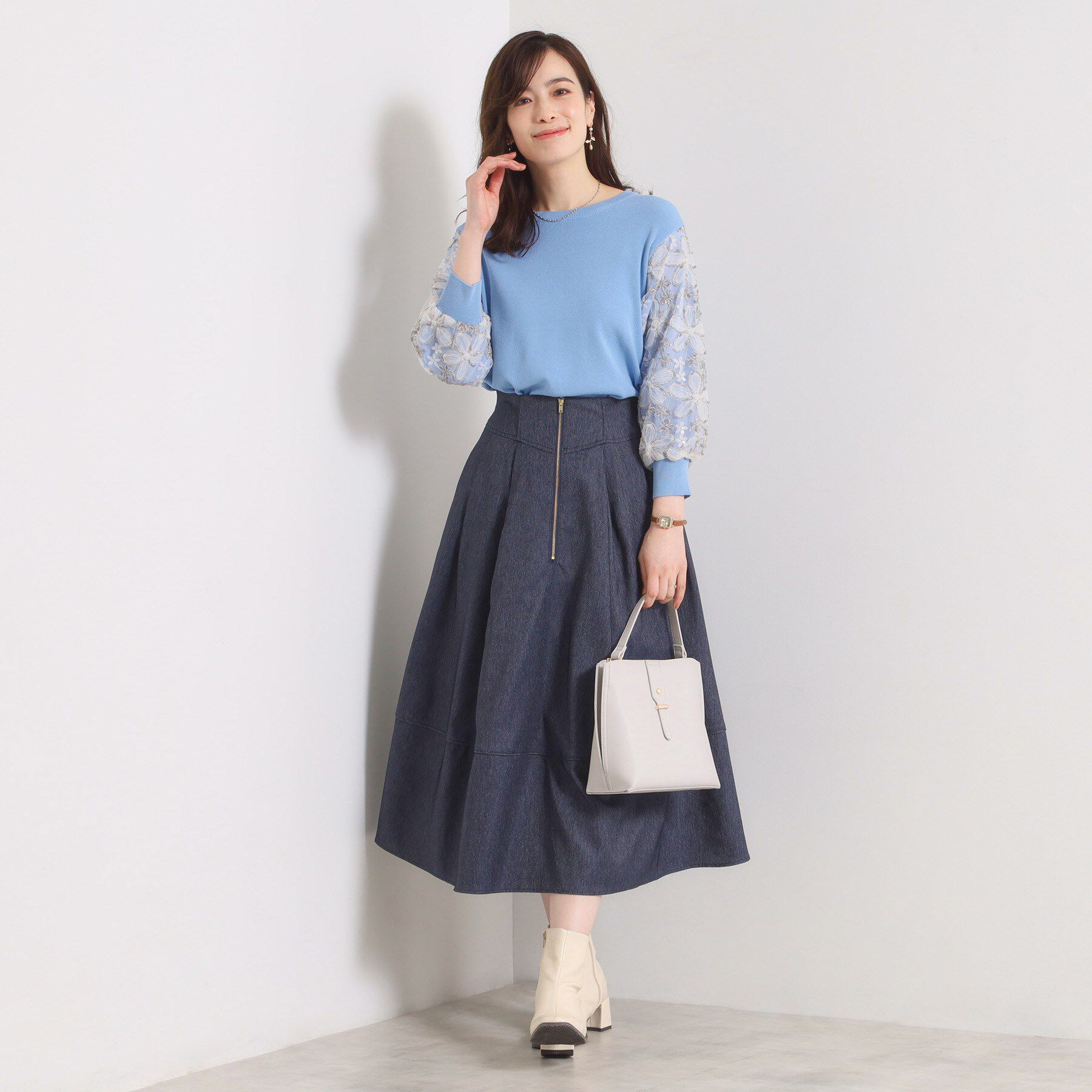 ITS&rsquo;DEMO「【手洗い可／ウエストゴム】フロントジップデニム風スカート」|スカート|