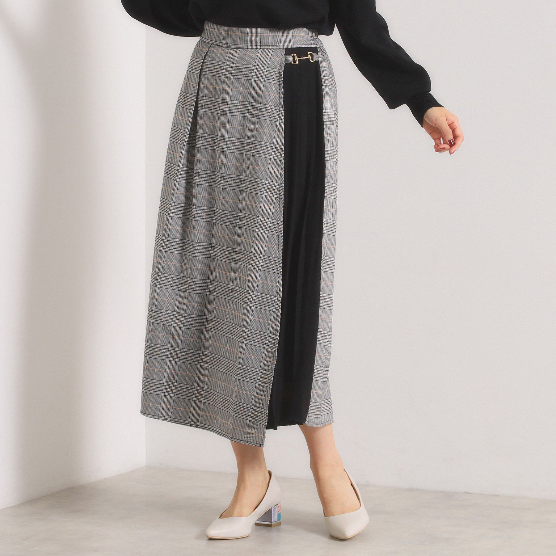 ITS&rsquo;DEMO「【手洗い可】チェック切替ガウチョパンツ」|その他|グレー(212)