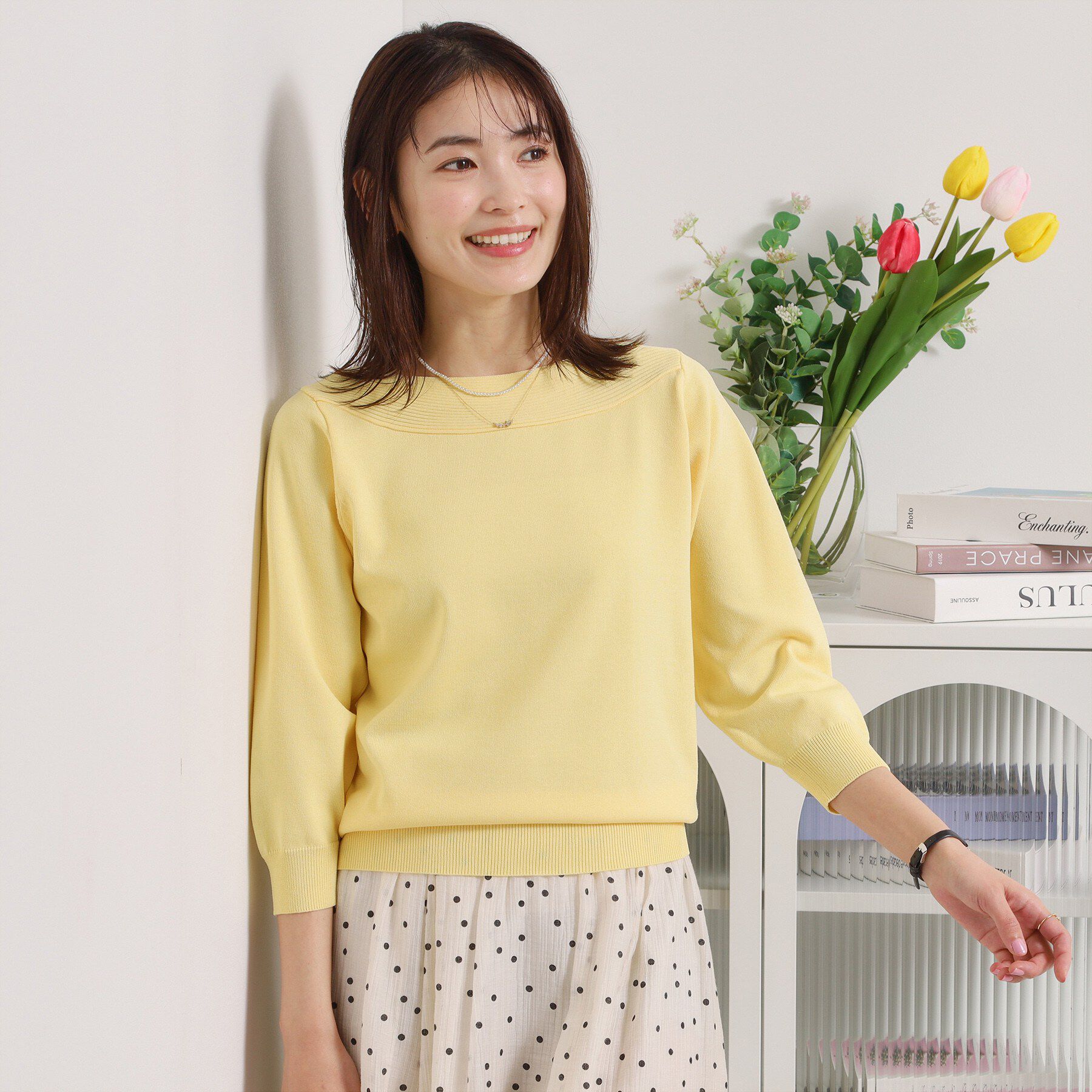 ITS&rsquo;DEMO「【縮みに強い／毛玉防止／洗濯機OK】タフニット 襟ぐり編地切替ニットプルオーバー」|ニット・セーター|