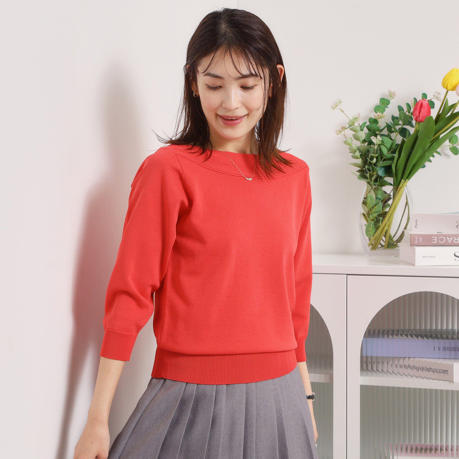 ITS&rsquo;DEMO「【縮みに強い／毛玉防止／洗濯機OK】タフニット 襟ぐり編地切替ニットプルオーバー」|ニット・セーター|