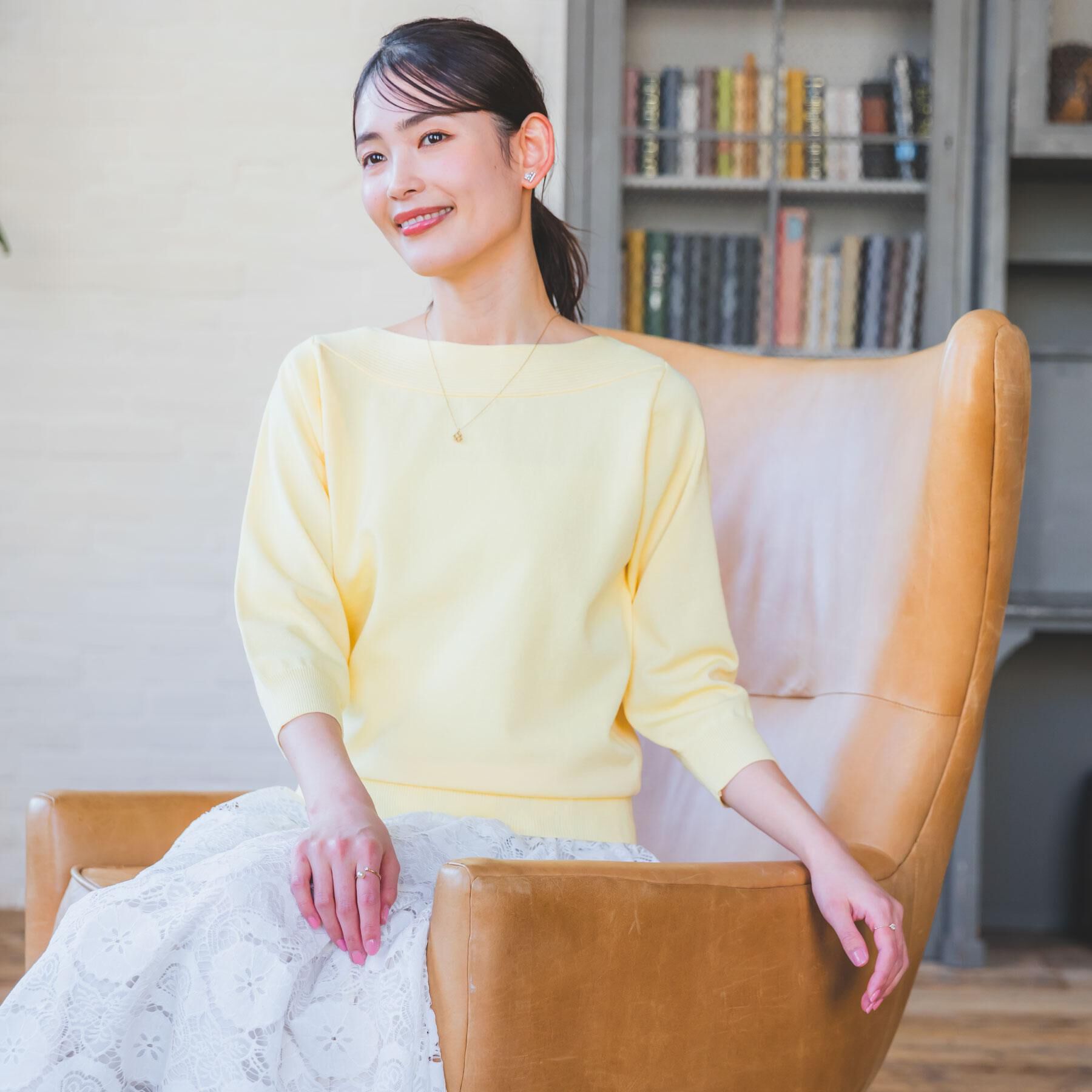 ITS&rsquo;DEMO「【縮みに強い／毛玉防止／洗濯機OK】タフニット 襟ぐり編地切替ニットプルオーバー」|ニット・セーター|