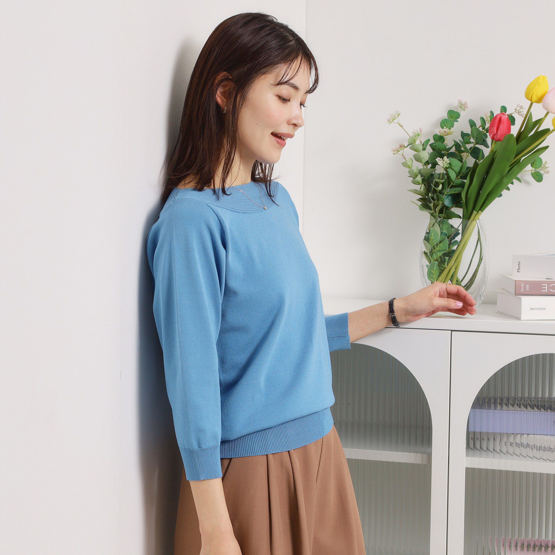 ITS&rsquo;DEMO「【縮みに強い／毛玉防止／洗濯機OK】タフニット 襟ぐり編地切替ニットプルオーバー」|ニット・セーター|