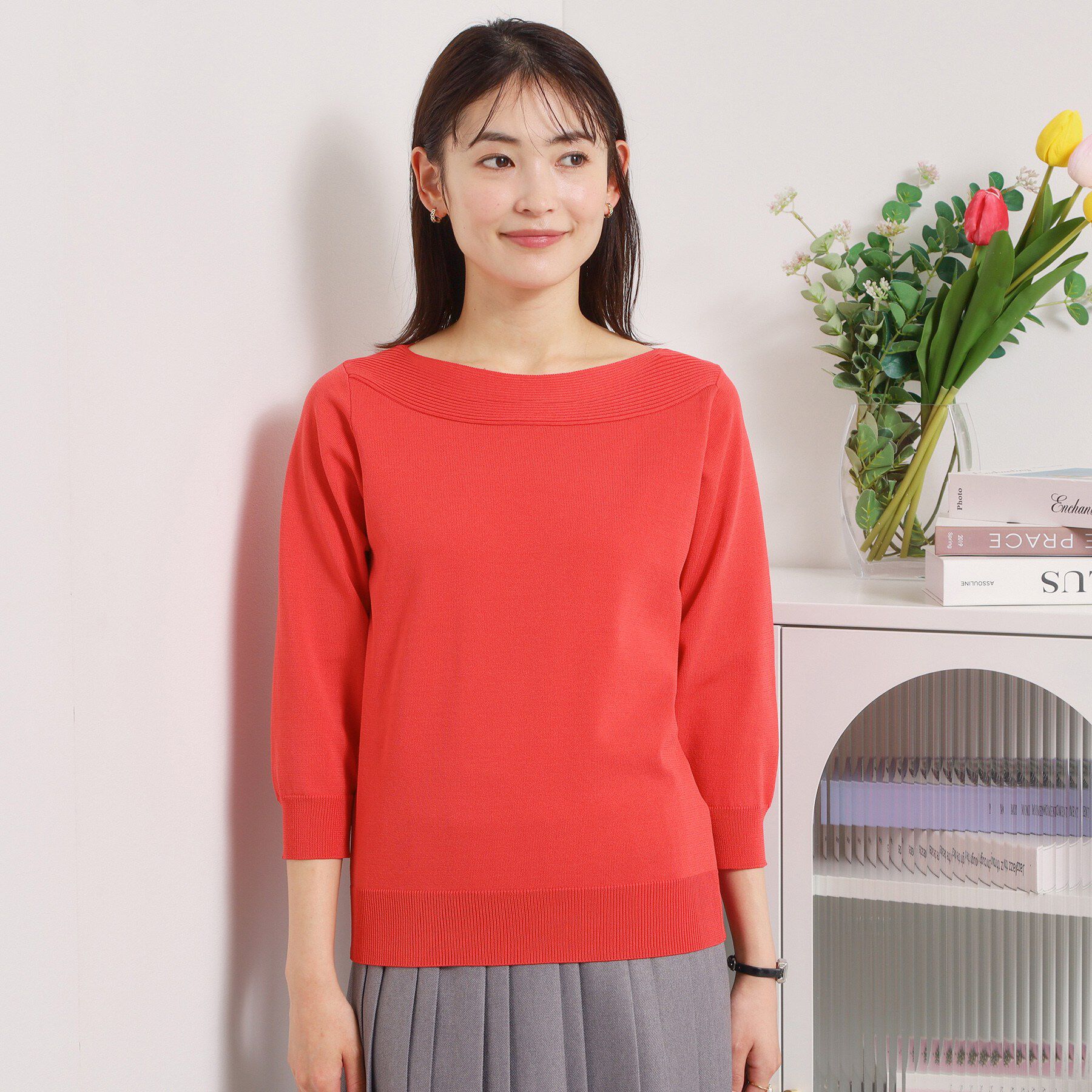 ITS&rsquo;DEMO「【縮みに強い／毛玉防止／洗濯機OK】タフニット 襟ぐり編地切替ニットプルオーバー」|ニット・セーター|