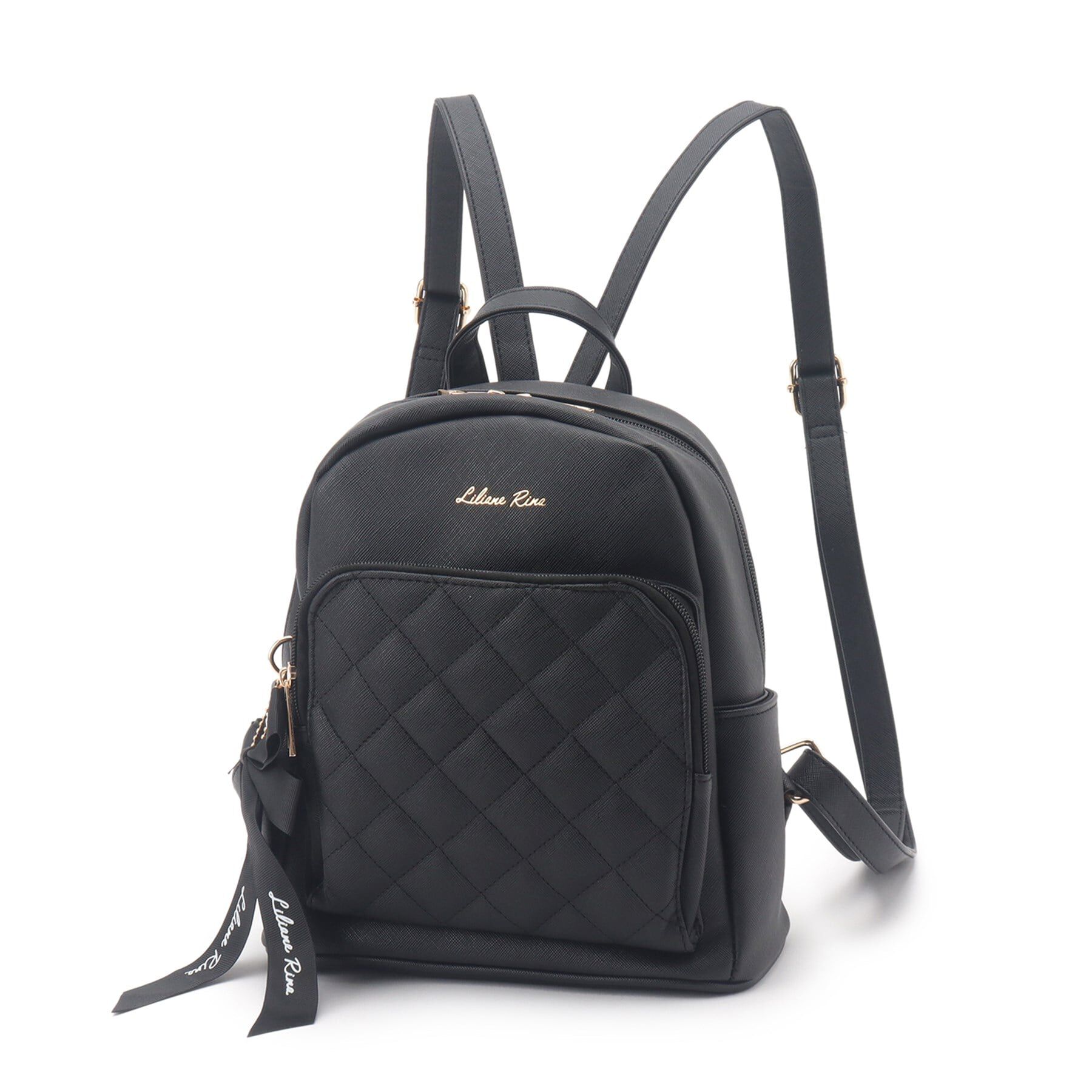 Ober Tashe「リボンチャーム付キルティングミニリュック」|リュック|ﾌﾞﾗｯｸ(019)