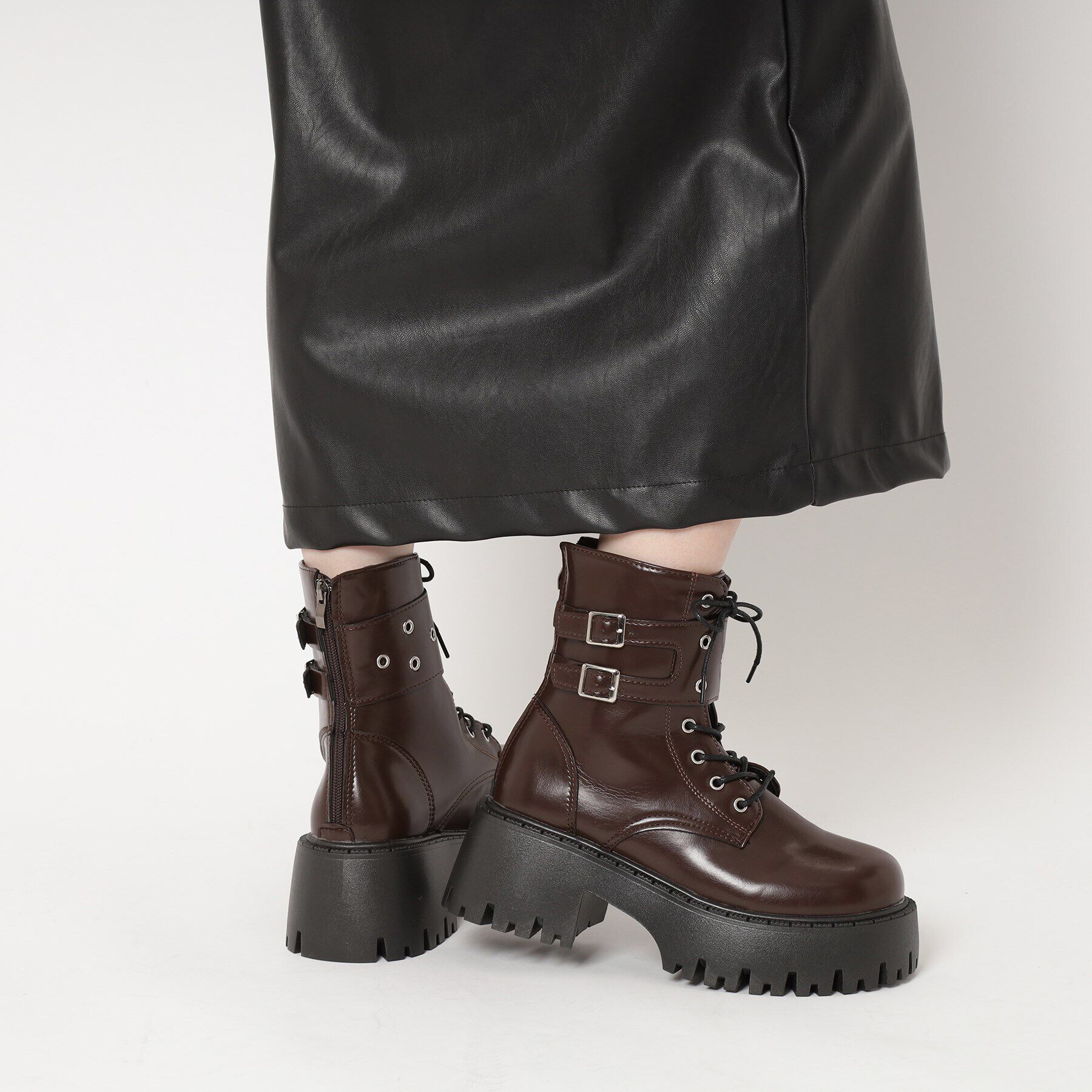 csT&P「厚底ダブルベルトレースアップブーツ」|ショートブーツ|