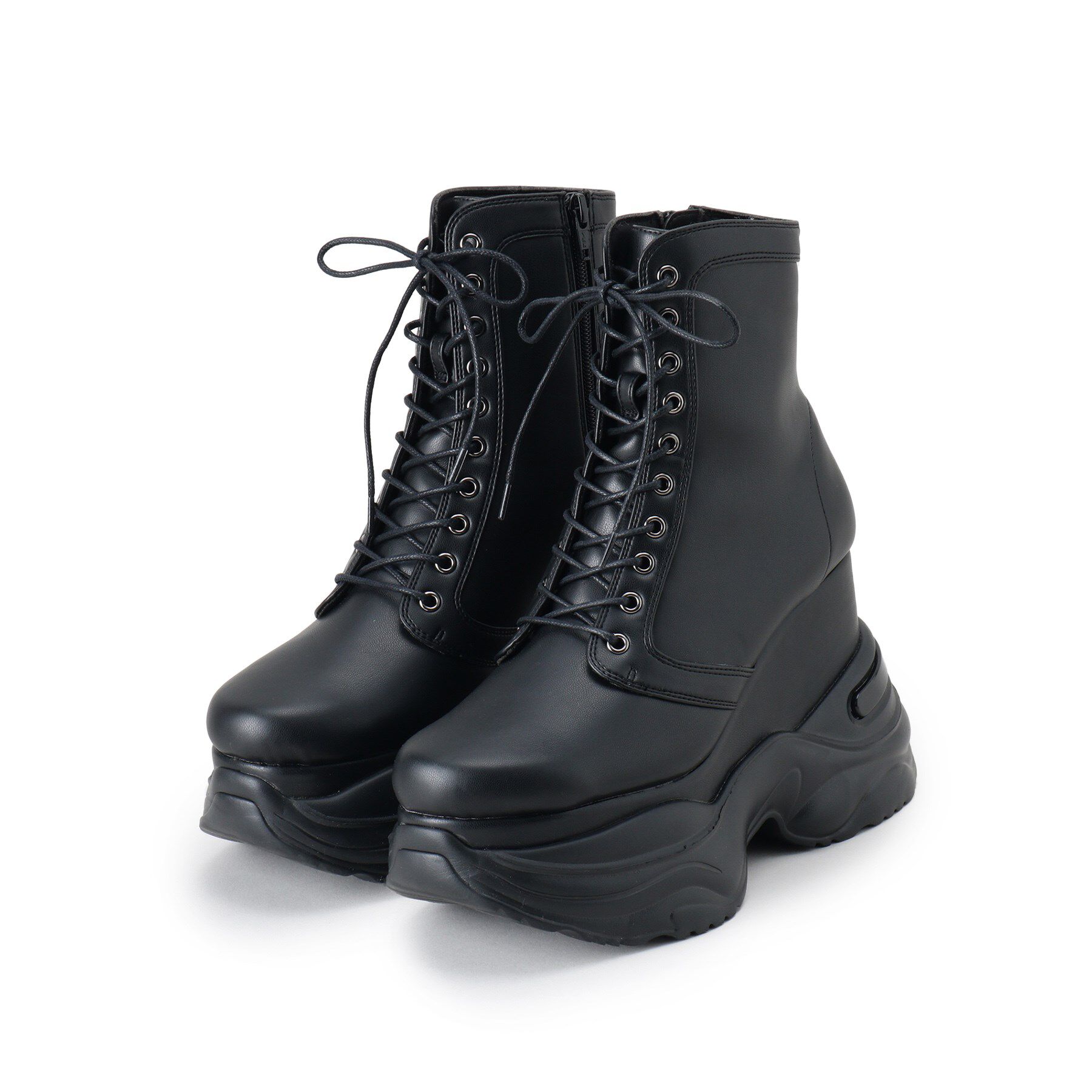 ESPERANZA「厚底スニーカーショートブーツ【レースアップ・足首にフィットして細見え】歩きやすいブーツスニーカー」|ショートブーツ|ブラック(019)