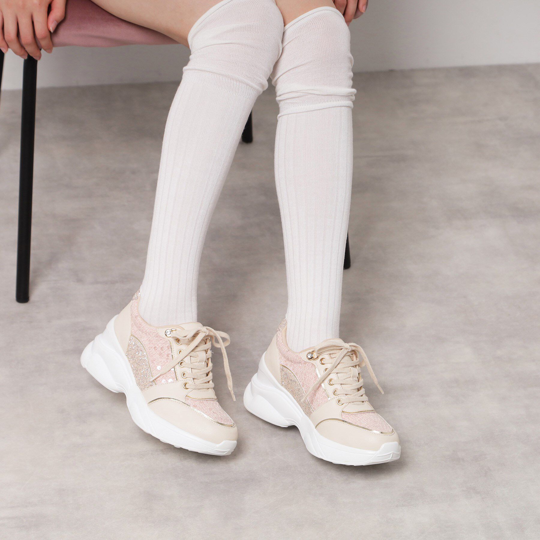 ESPERANZA「【EC先行販売】グリッター&times;ツイード ラインストーンスニーカー」|スニーカー|