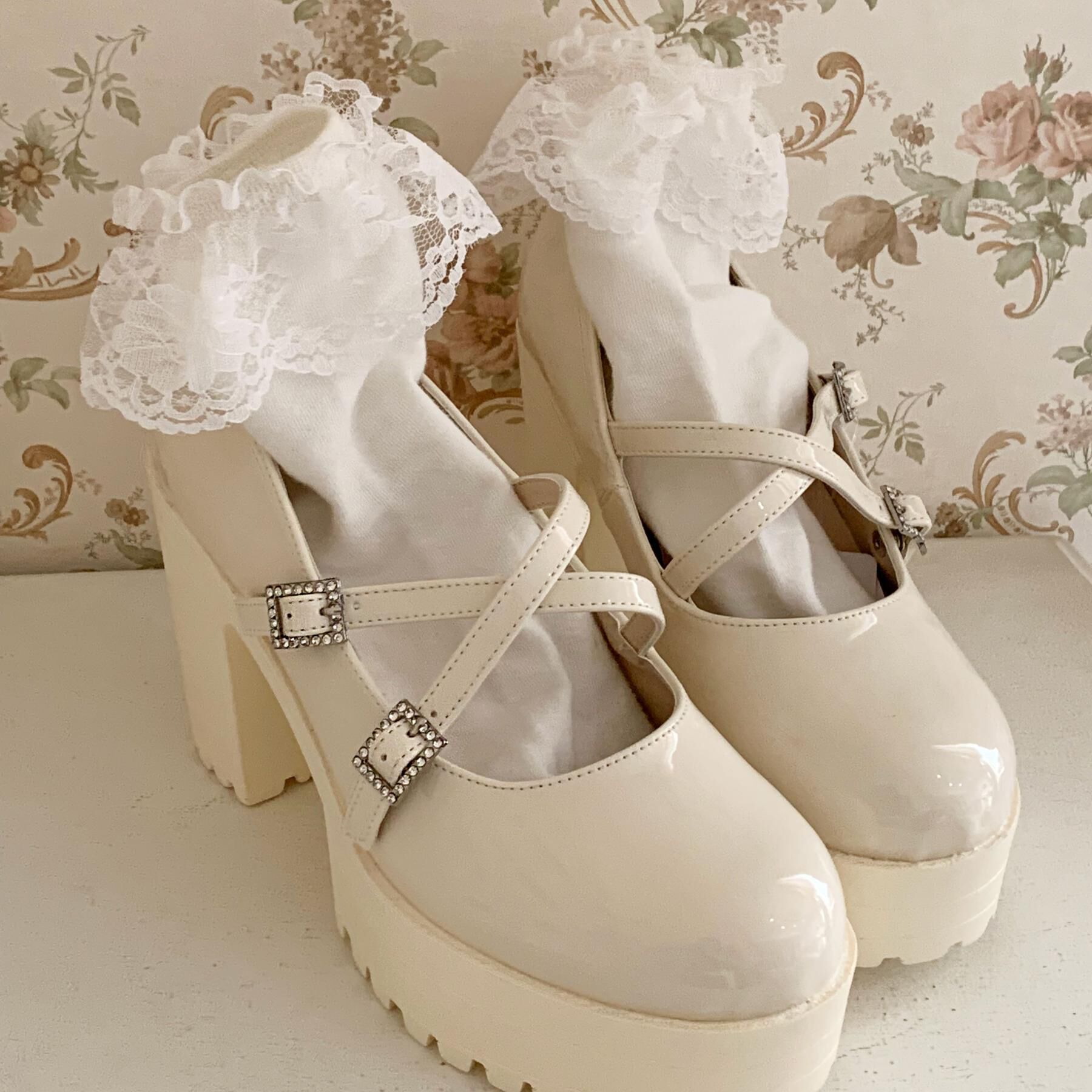 csT&P「厚底キラキラダブルストラップパンプス」|パンプス|アイボリー(204)