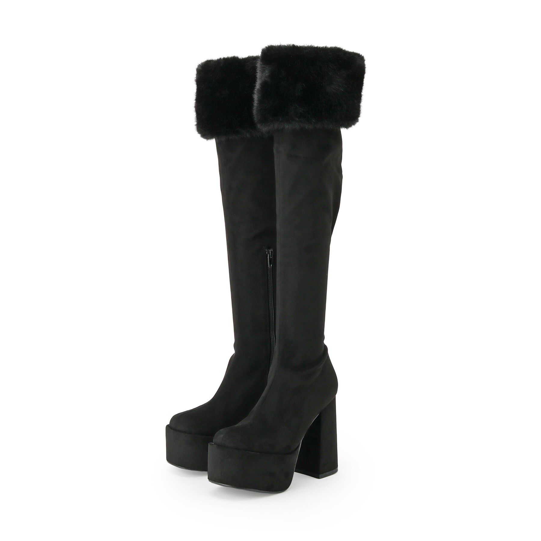 ESPERANZA「【ラク盛り／ニーハイブーツ】リピーター続出／脚長美脚 フェイクファーニーハイブーツ」|ショートブーツ|